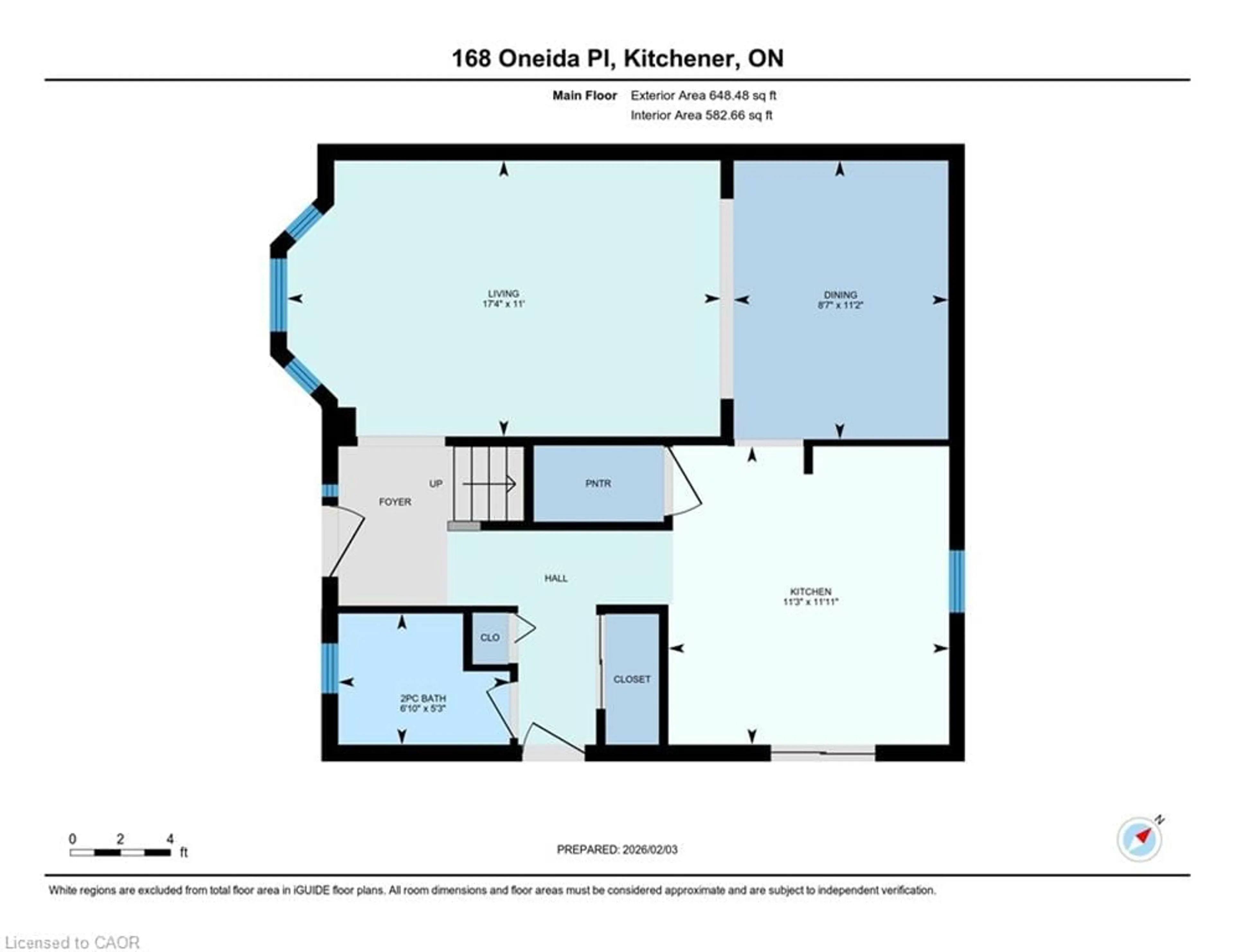 Floor plan for 168 Oneida Pl, Kitchener Ontario N2A 3G4