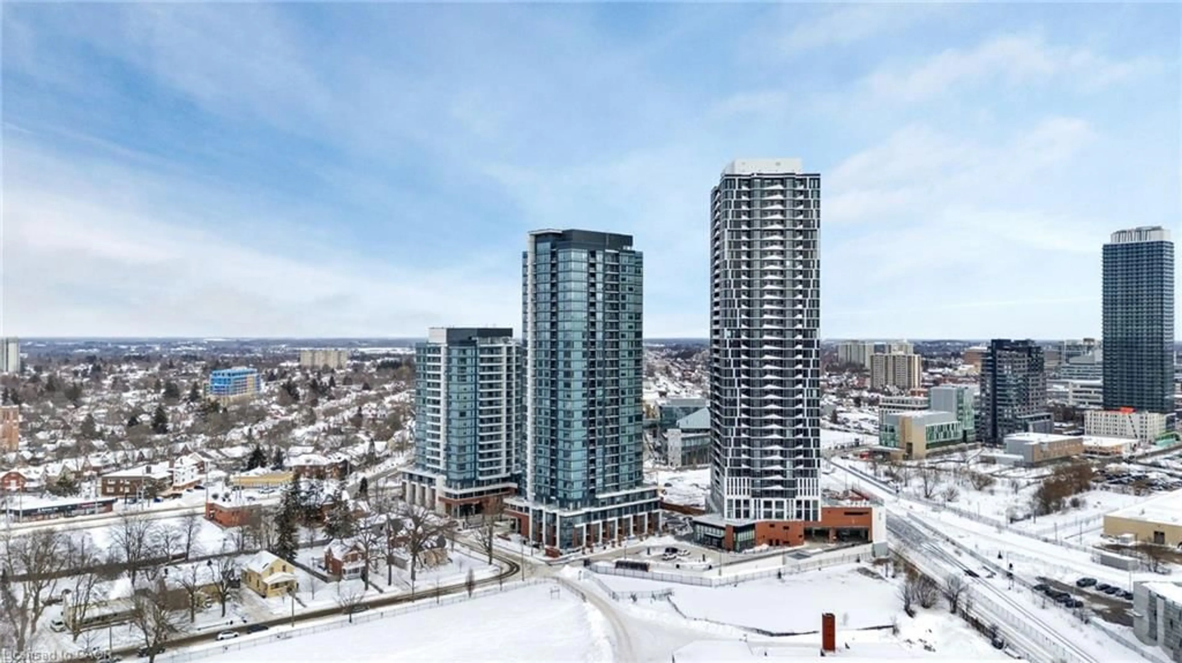 A pic from outside/outdoor area/front of a property/back of a property/a pic from drone, city buildings view from balcony for 15 Wellington St #1209, Kitchener Ontario N2G 0E4