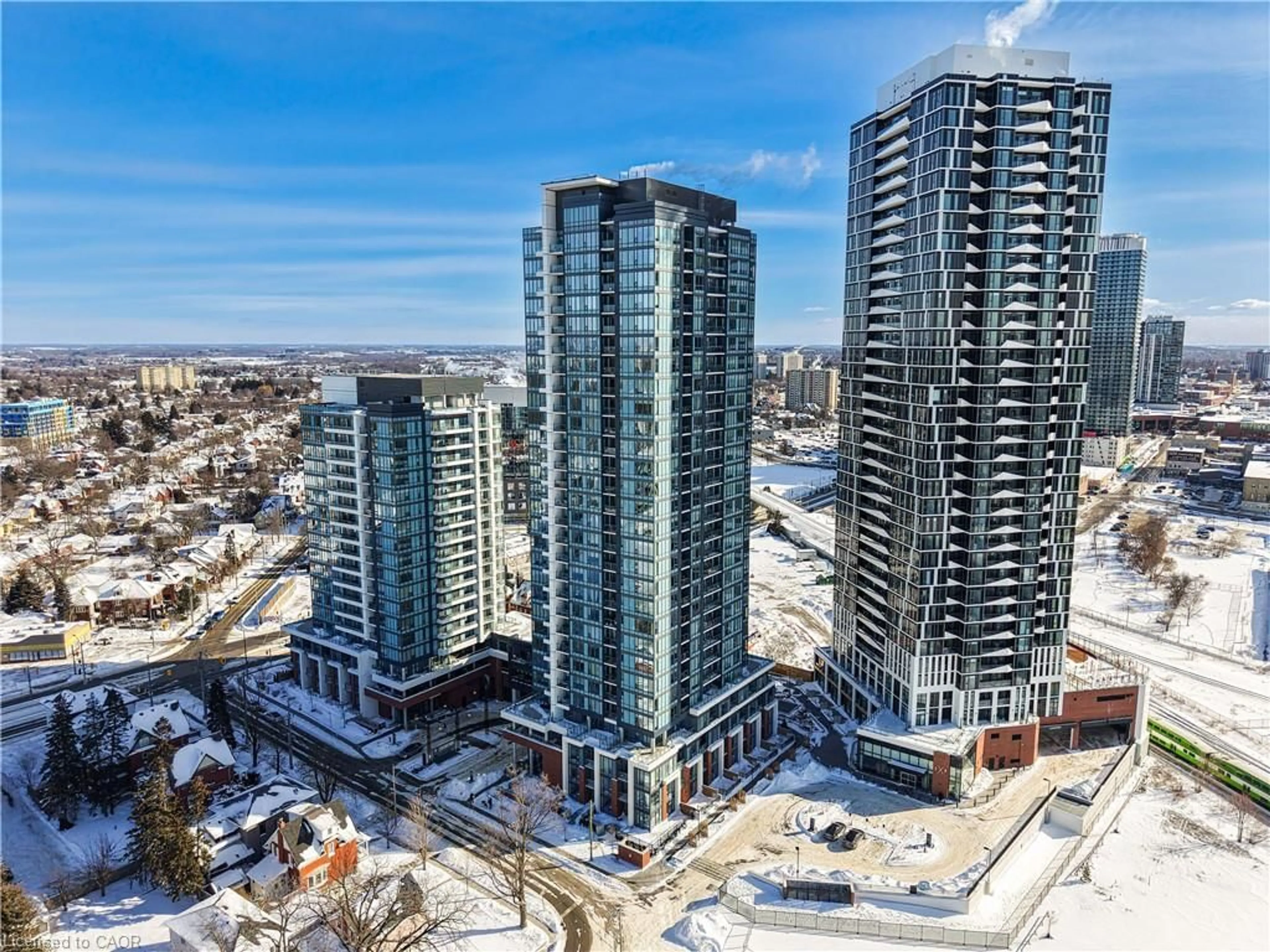 A pic from outside/outdoor area/front of a property/back of a property/a pic from drone, city buildings view from balcony for 15 Wellington St #1810, Kitchener Ontario N2G 0E4