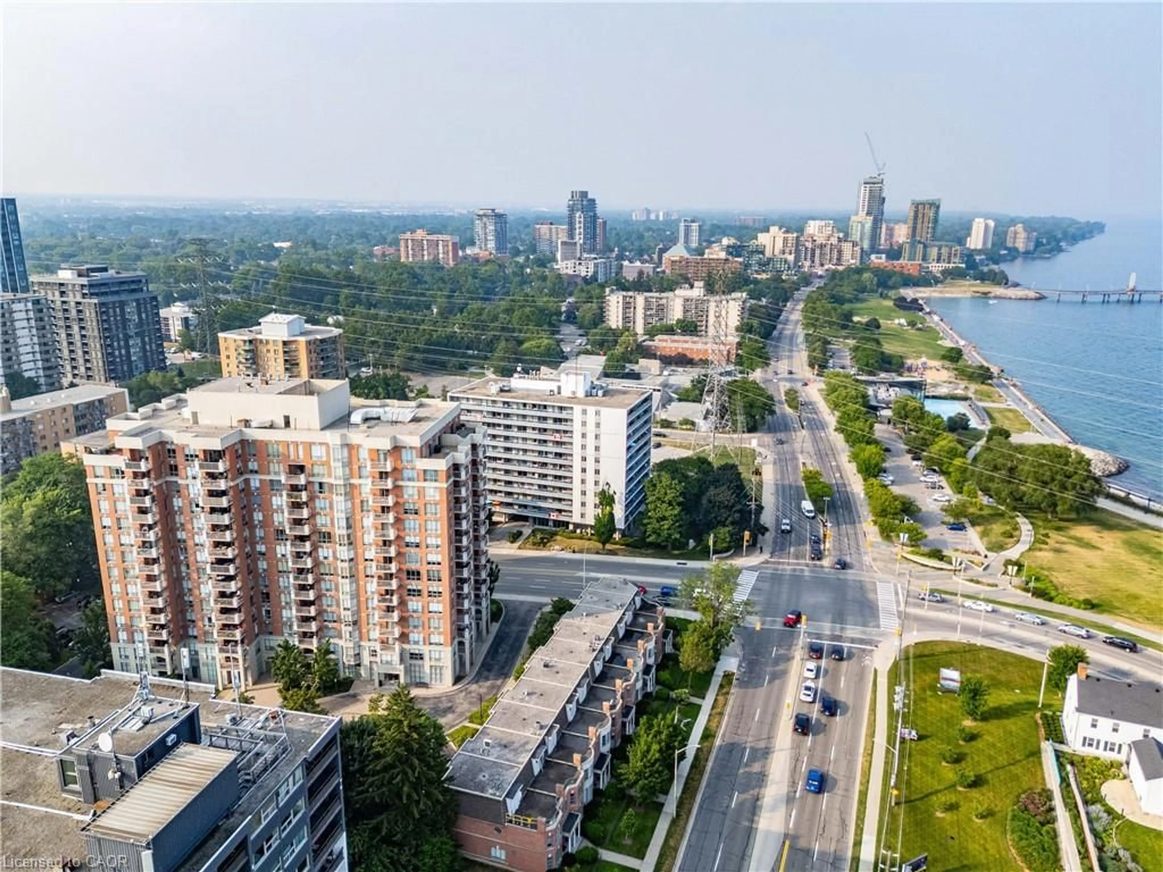 A pic from outside/outdoor area/front of a property/back of a property/a pic from drone, city buildings view from balcony for 442 Maple Ave #401, Burlington Ontario L7S 2L7