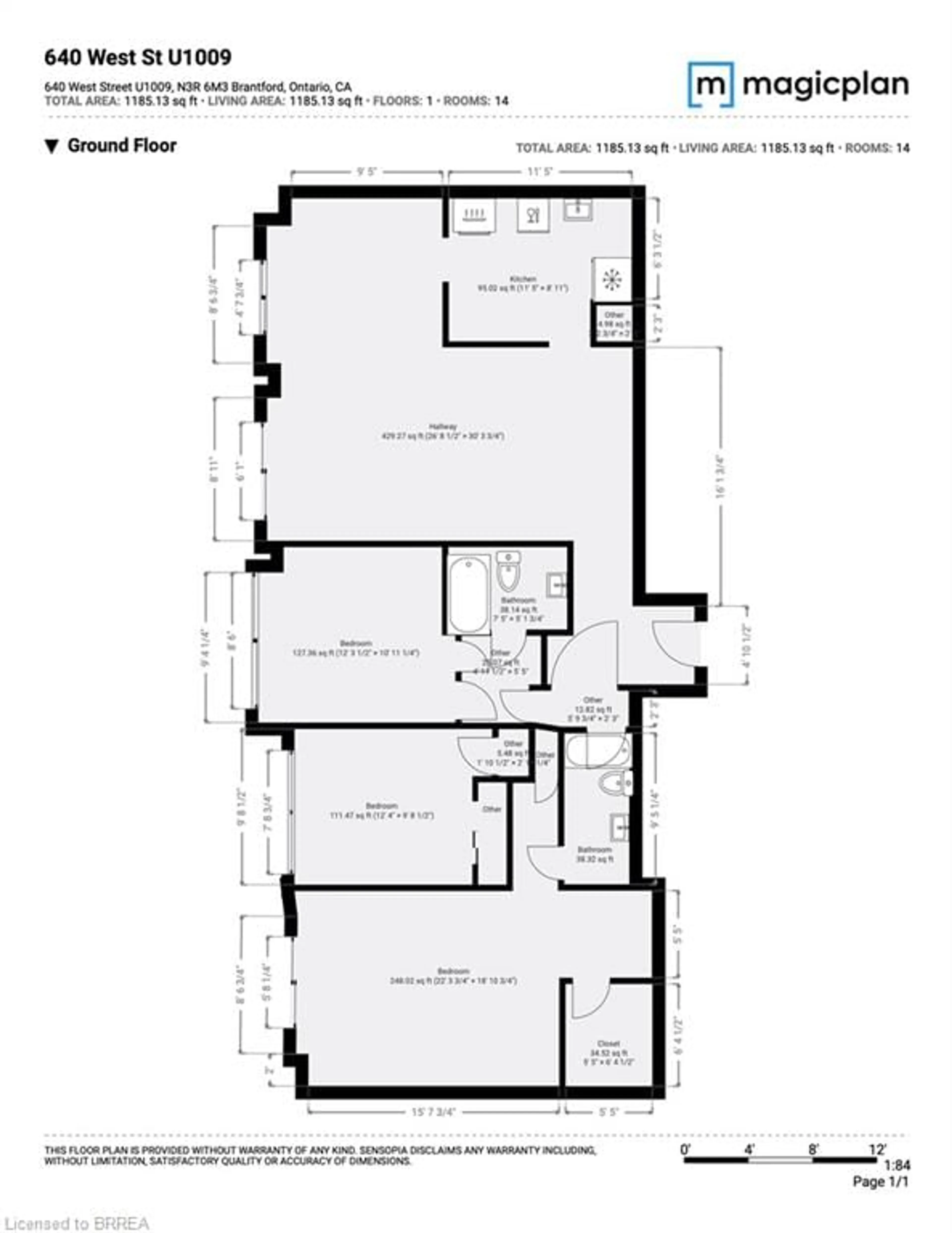 Floor plan for 640 West St #1009, Brantford Ontario N3R 6M3