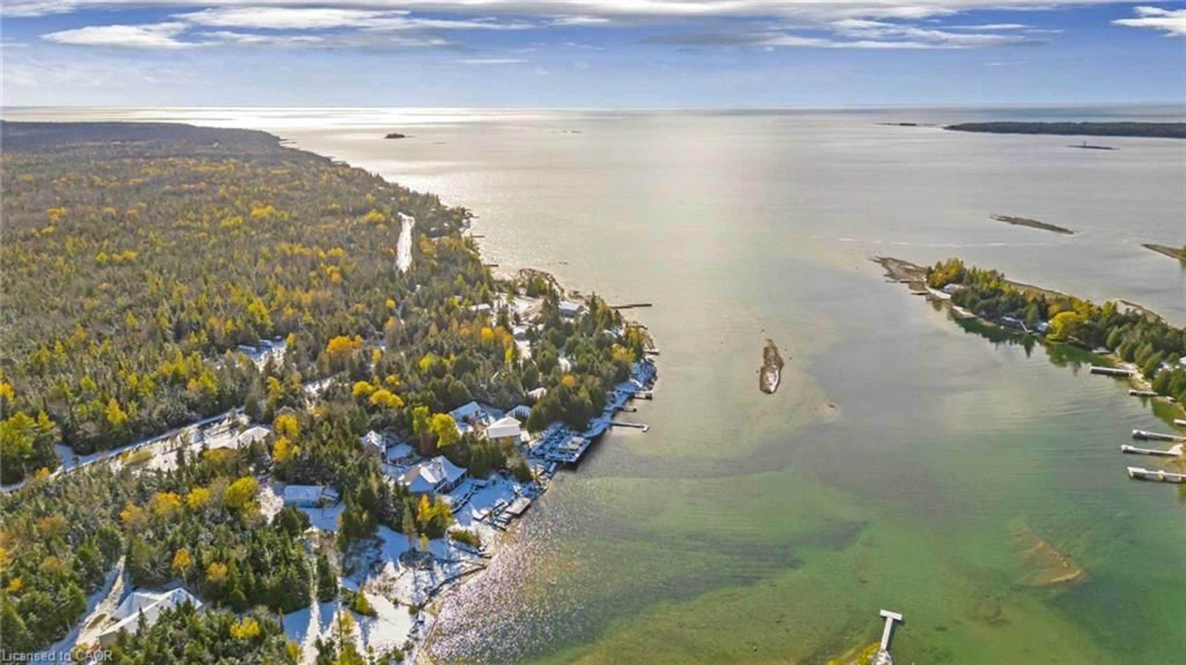 A pic from outside/outdoor area/front of a property/back of a property/a pic from drone, water/lake/river/ocean view for 34 Green Cedar Dr, Northern Bruce Peninsula Ontario N0H 1W0