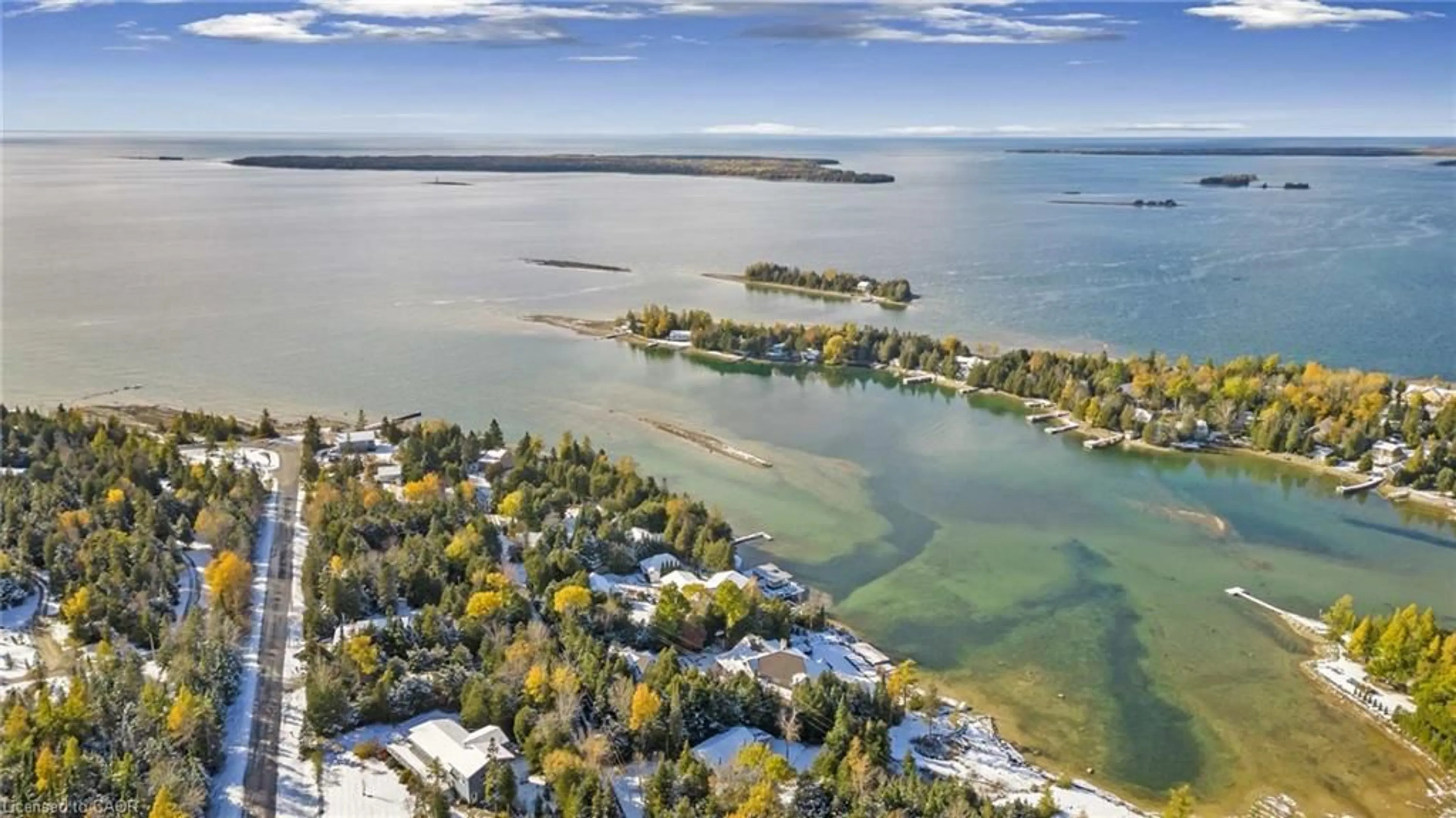 A pic from outside/outdoor area/front of a property/back of a property/a pic from drone, water/lake/river/ocean view for 34 Green Cedar Dr, Northern Bruce Peninsula Ontario N0H 1W0