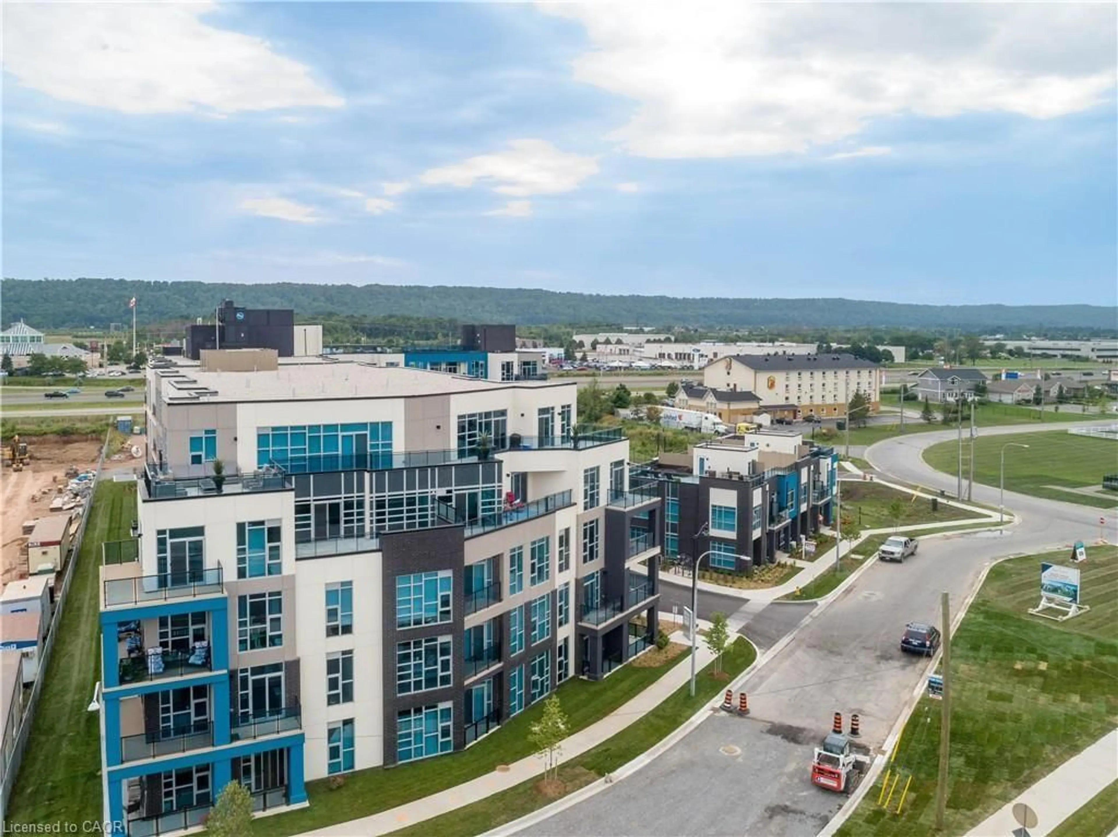 A pic from outside/outdoor area/front of a property/back of a property/a pic from drone, city buildings view from balcony for 10 Concord Pl #102, Grimsby Ontario L3M 0G6