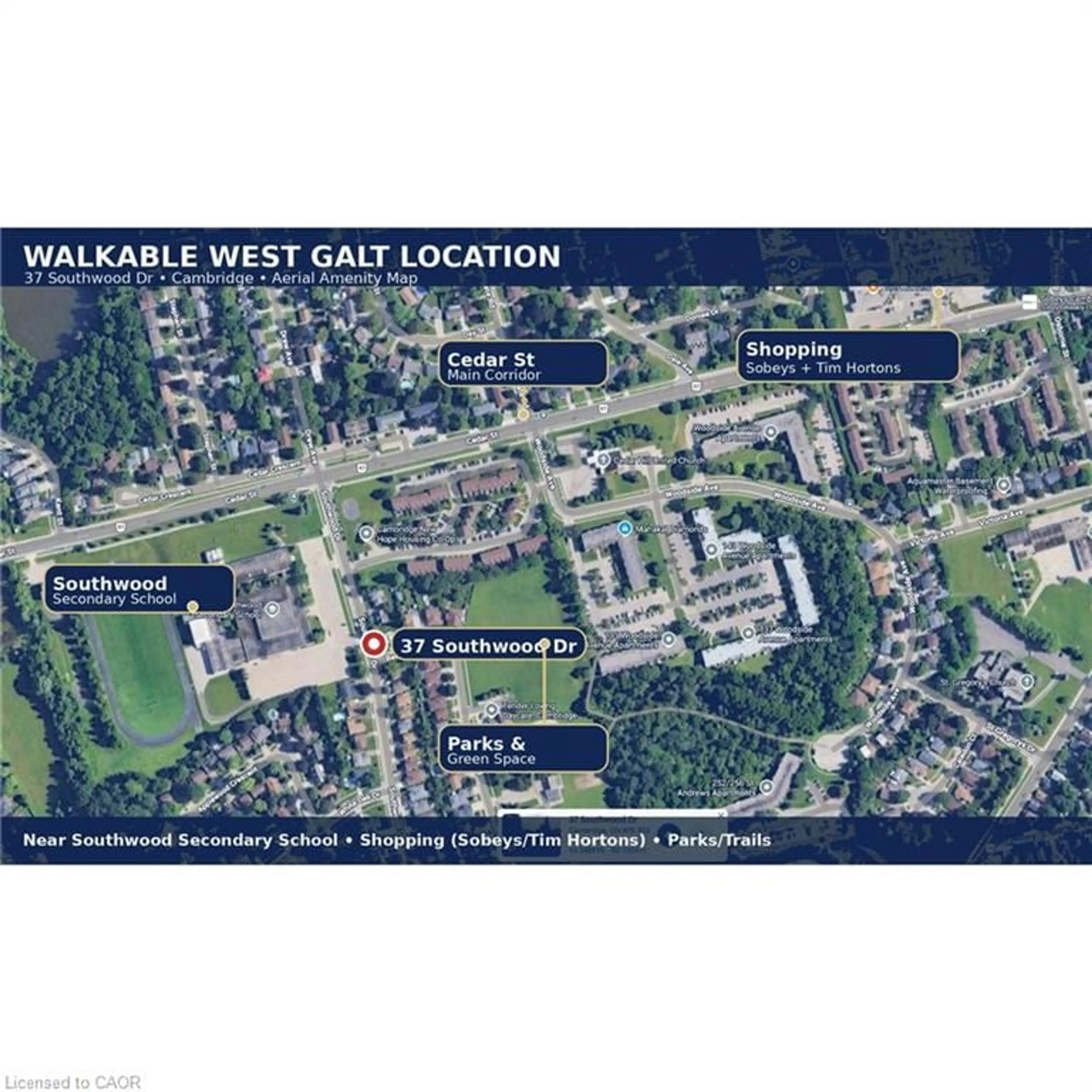 Picture of a map for 37 Southwood Dr, Cambridge Ontario N1S 3S3