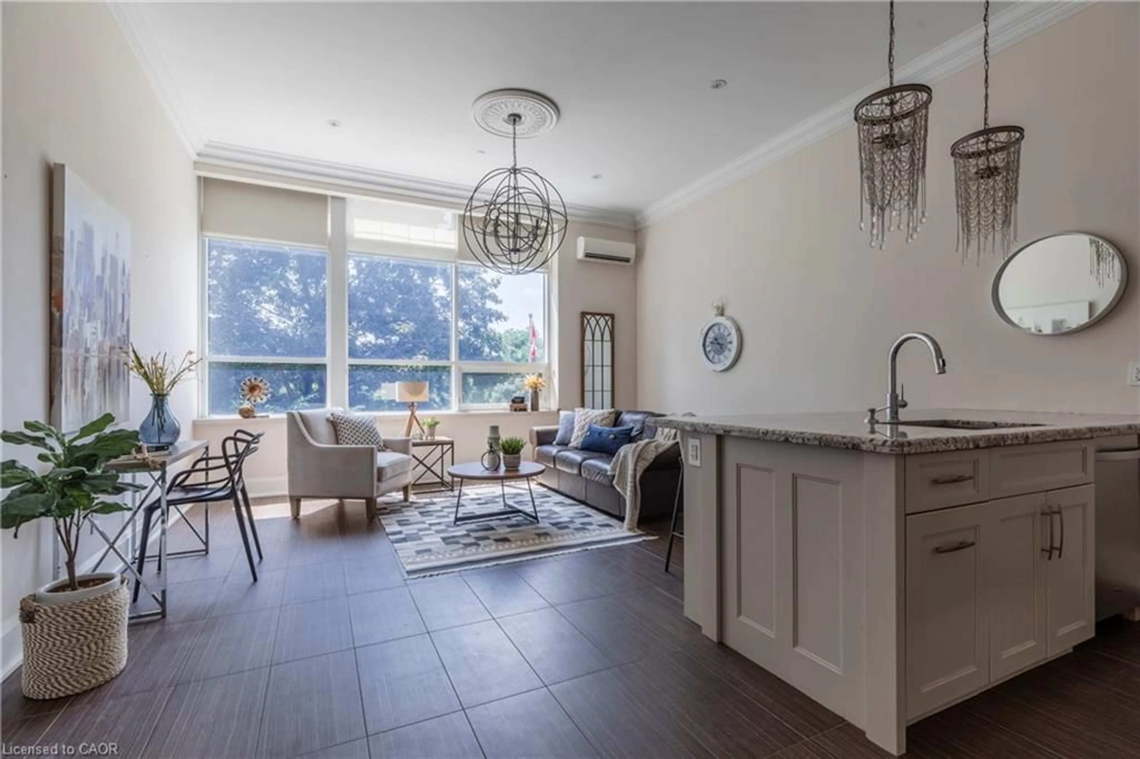 Open concept kitchen, ceramic/tile floor for 397 King St #207, Dundas Ontario L9H 1W9