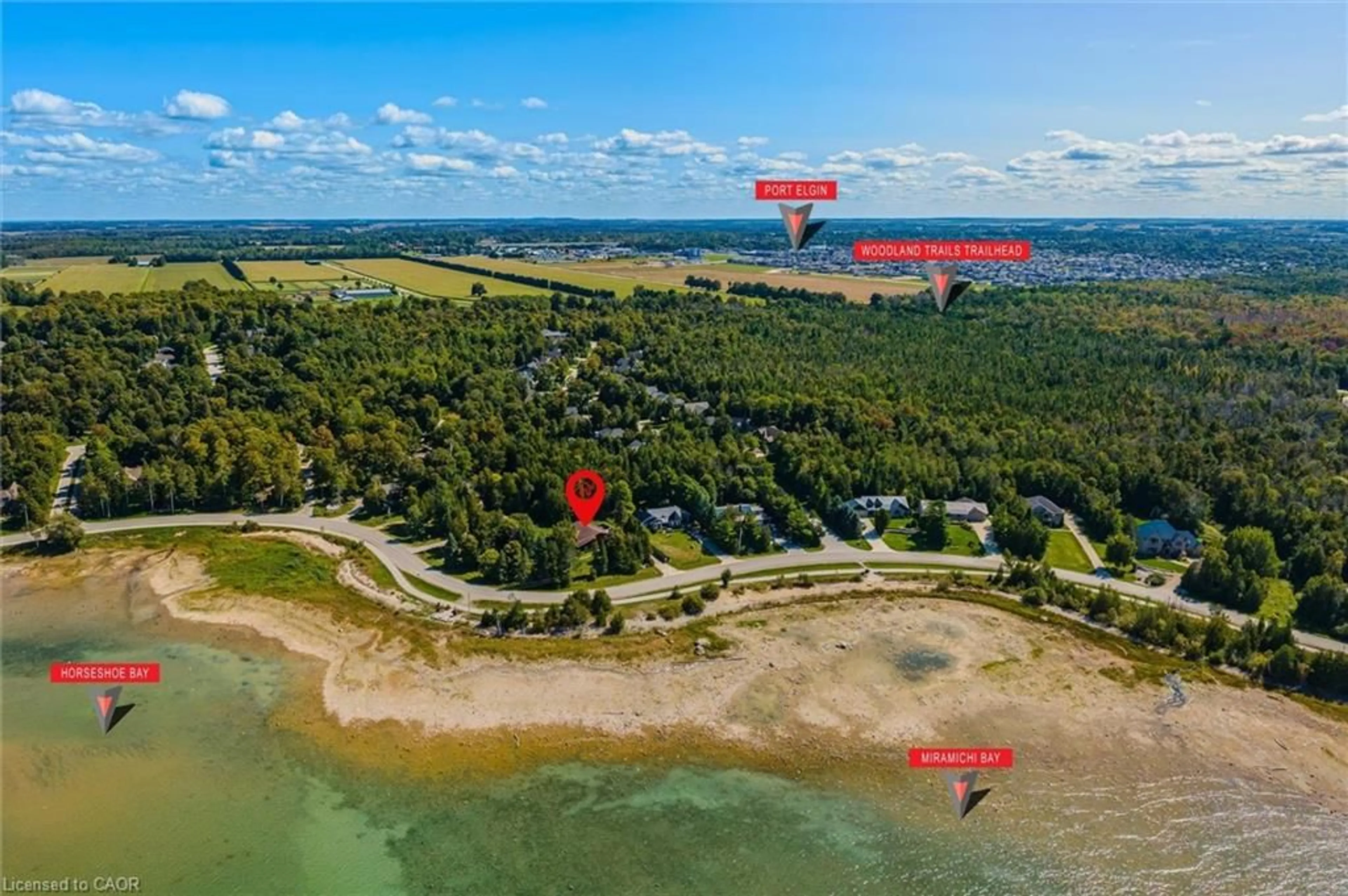 A pic from outside/outdoor area/front of a property/back of a property/a pic from drone, water/lake/river/ocean view for 74 Miramichi Bay Rd, Port Elgin Ontario N0H 2C6