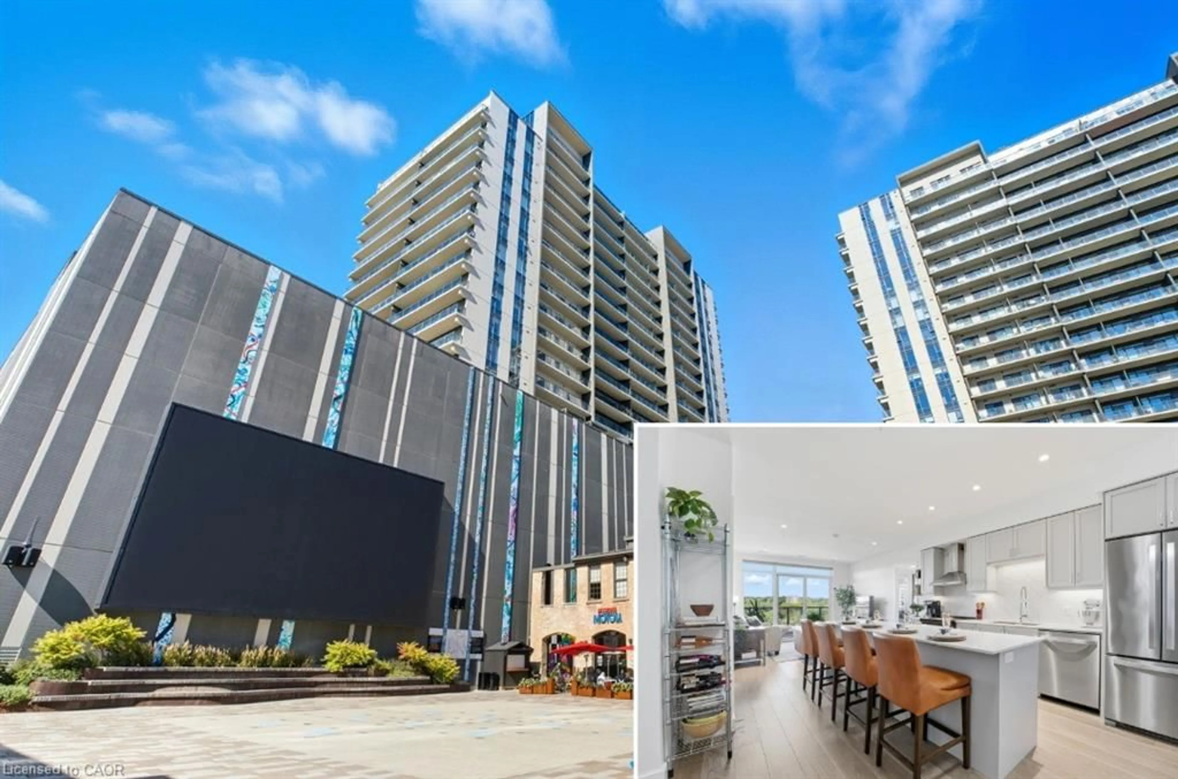 A pic from outside/outdoor area/front of a property/back of a property/a pic from drone, city buildings view from balcony for 15 Glebe St #1410, Cambridge Ontario N1S 0C3