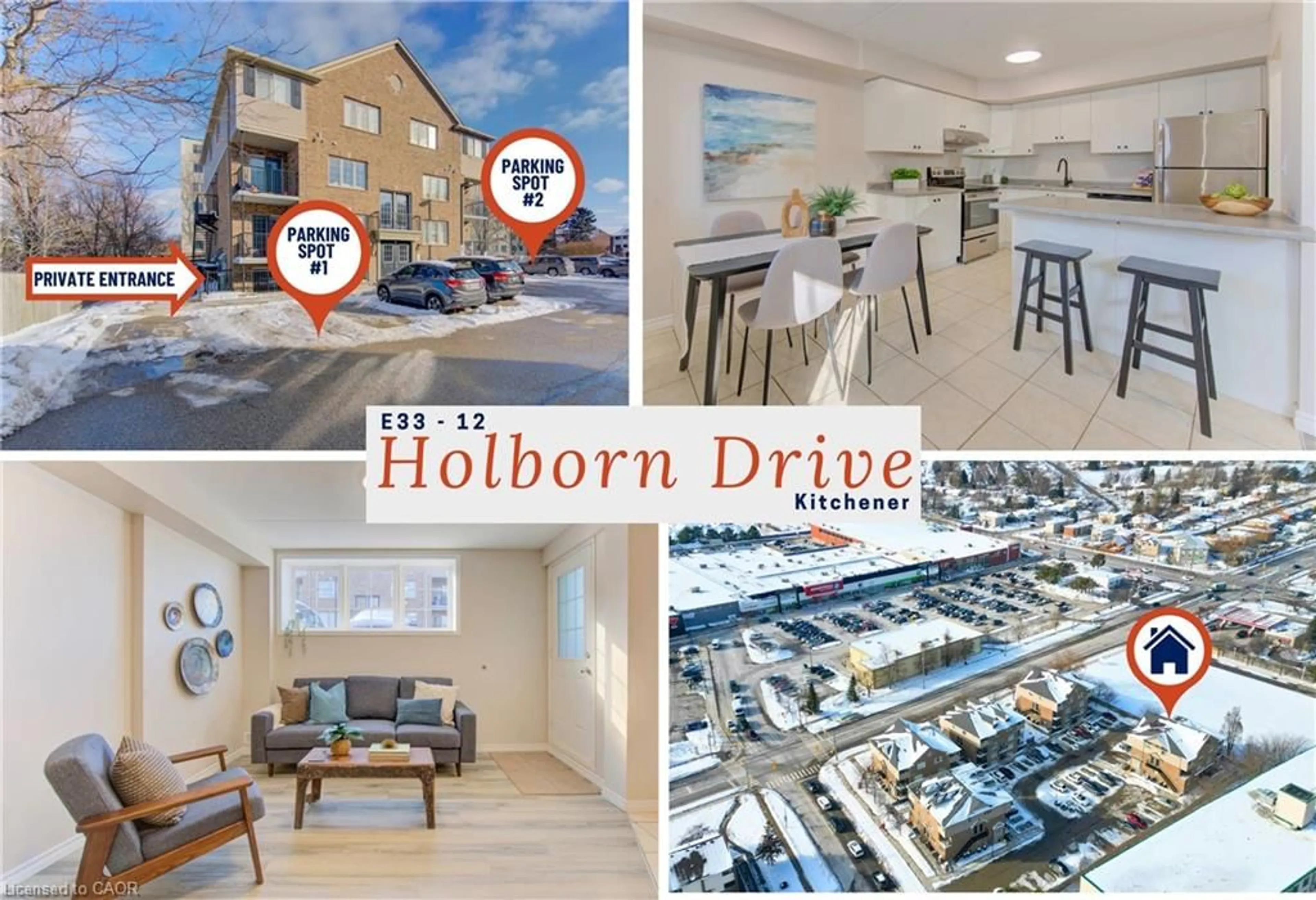 A pic from outside/outdoor area/front of a property/back of a property/a pic from drone, street for 12 Holborn Dr #E33, Kitchener Ontario N2A 0A4