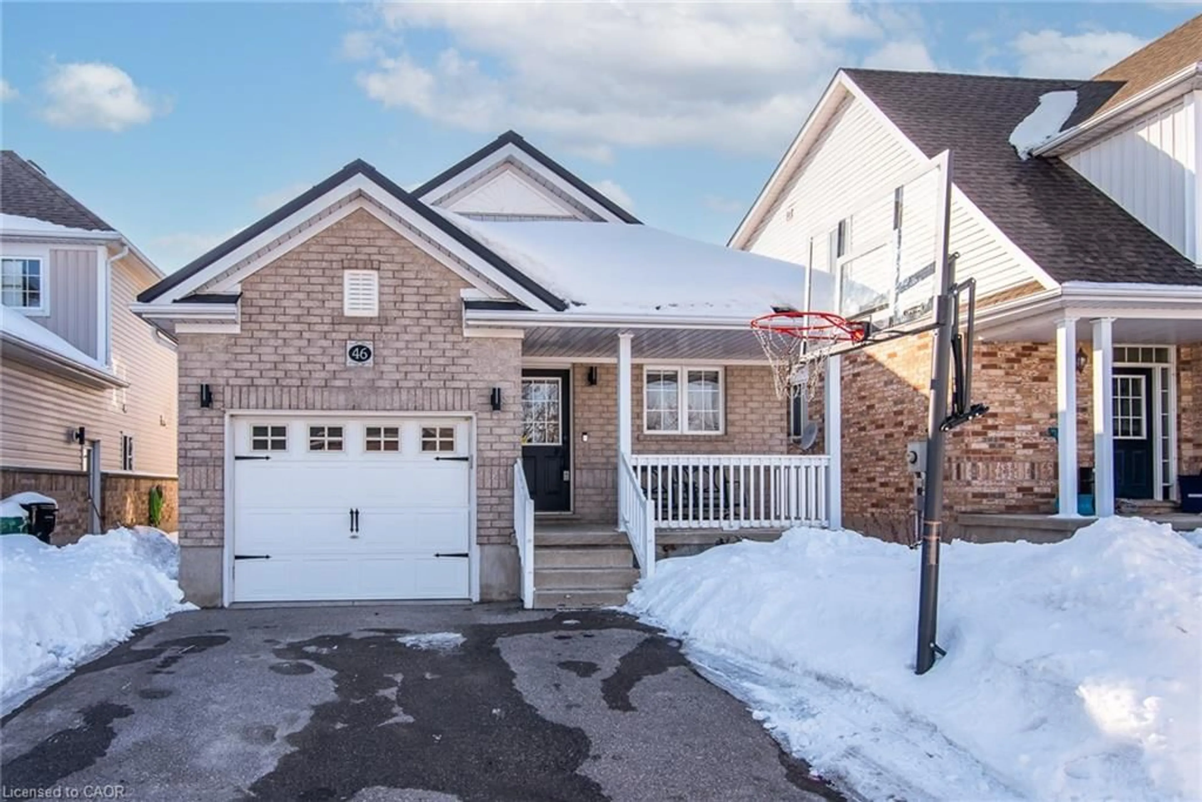 Home with brick exterior material, street for 46 Spring Wagon Lane, Elmira Ontario N3B 3M9
