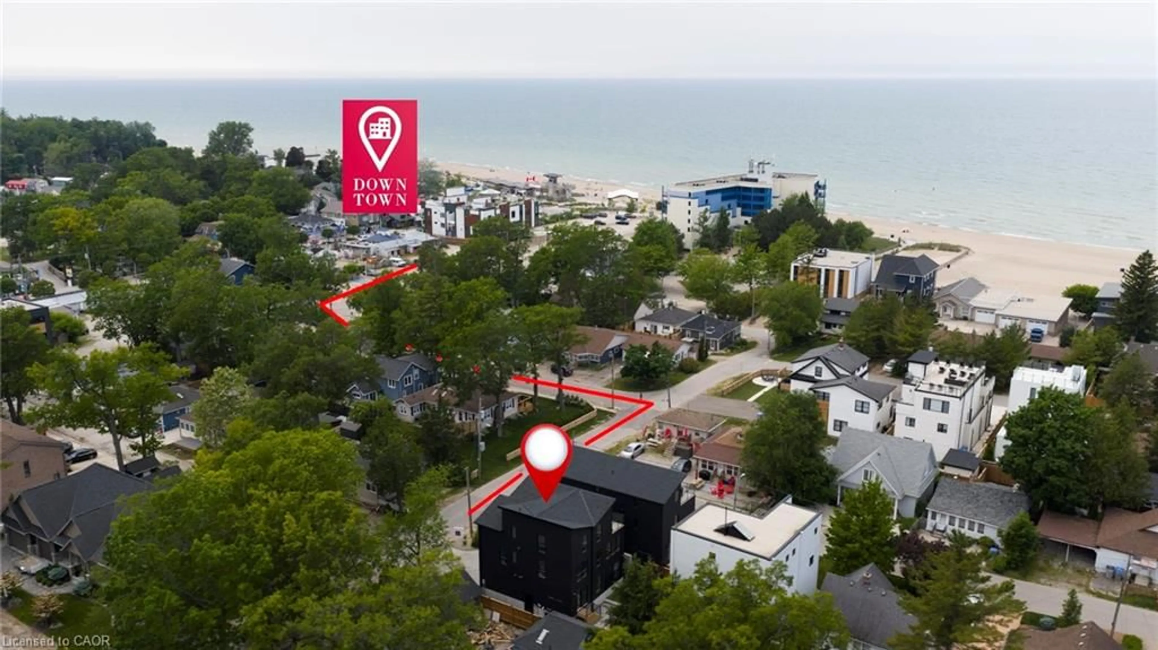 A pic from outside/outdoor area/front of a property/back of a property/a pic from drone, city buildings view from balcony for 55 Centre St, Grand Bend Ontario N0M 1T0