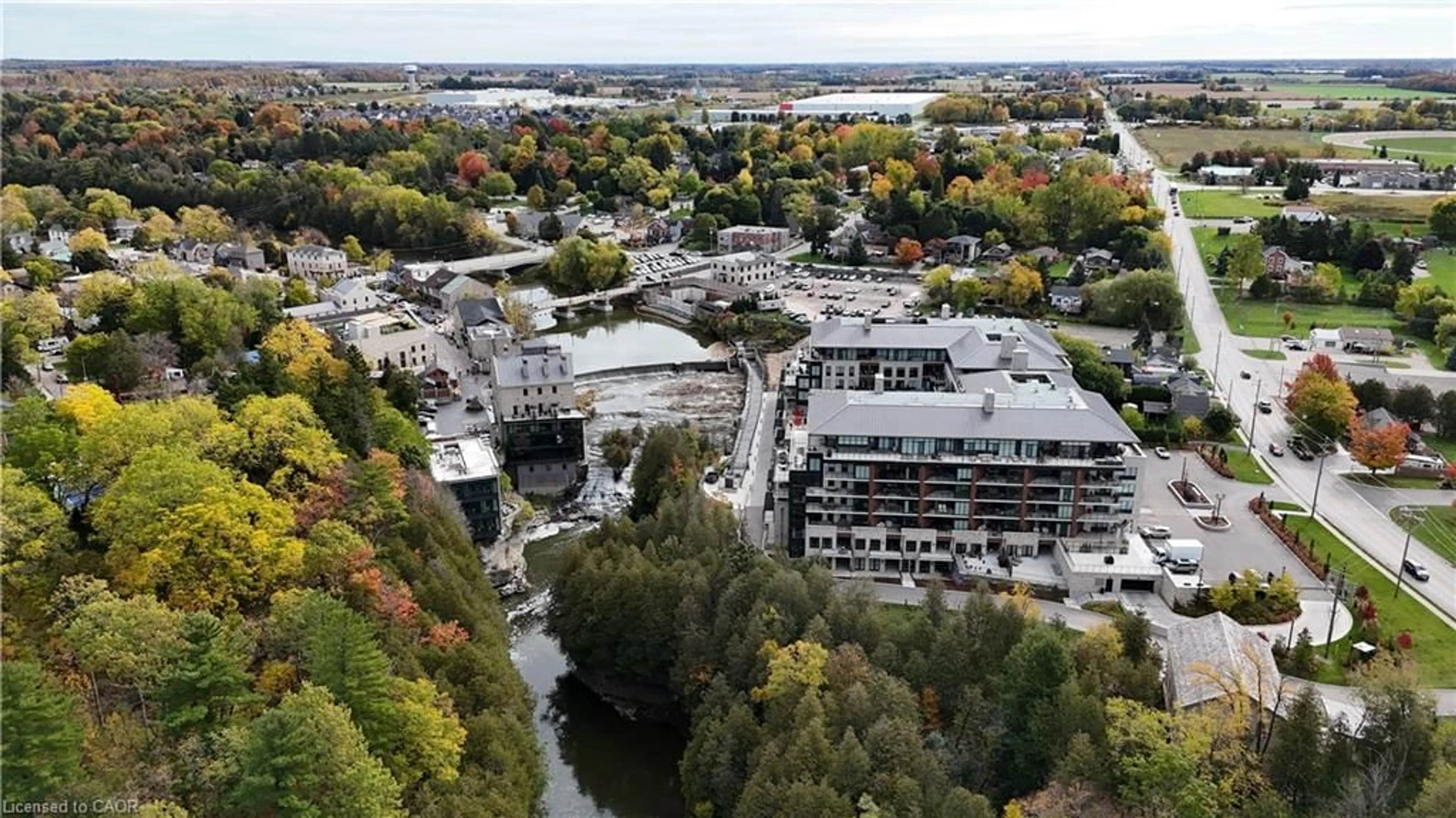 A pic from outside/outdoor area/front of a property/back of a property/a pic from drone, city buildings view from balcony for 6523 Wellington Road 7 #109, Elora Ontario N0B 1S0