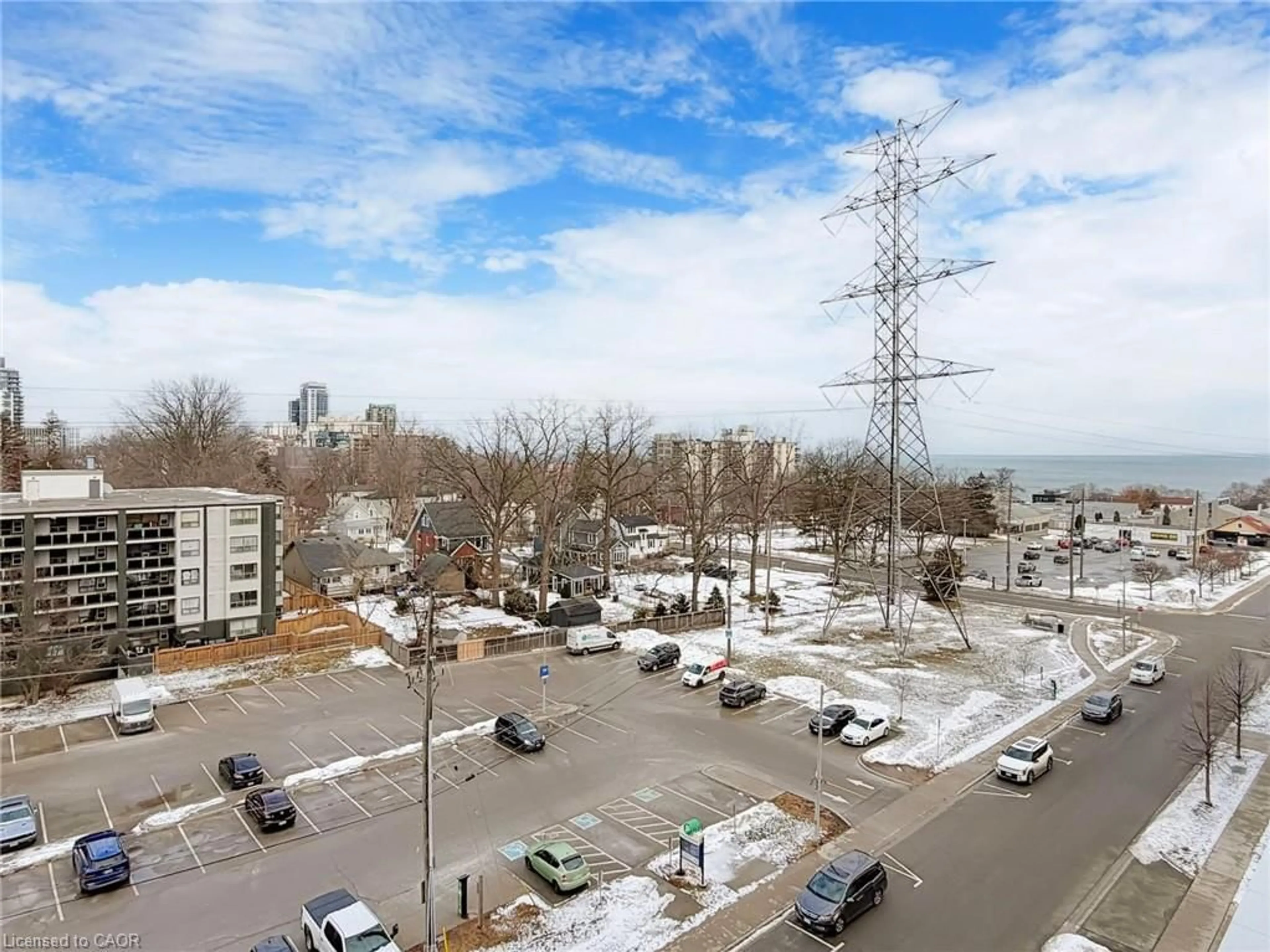 A pic from outside/outdoor area/front of a property/back of a property/a pic from drone, city buildings view from balcony for 500 Brock Ave #604, Burlington Ontario L7S 0A5