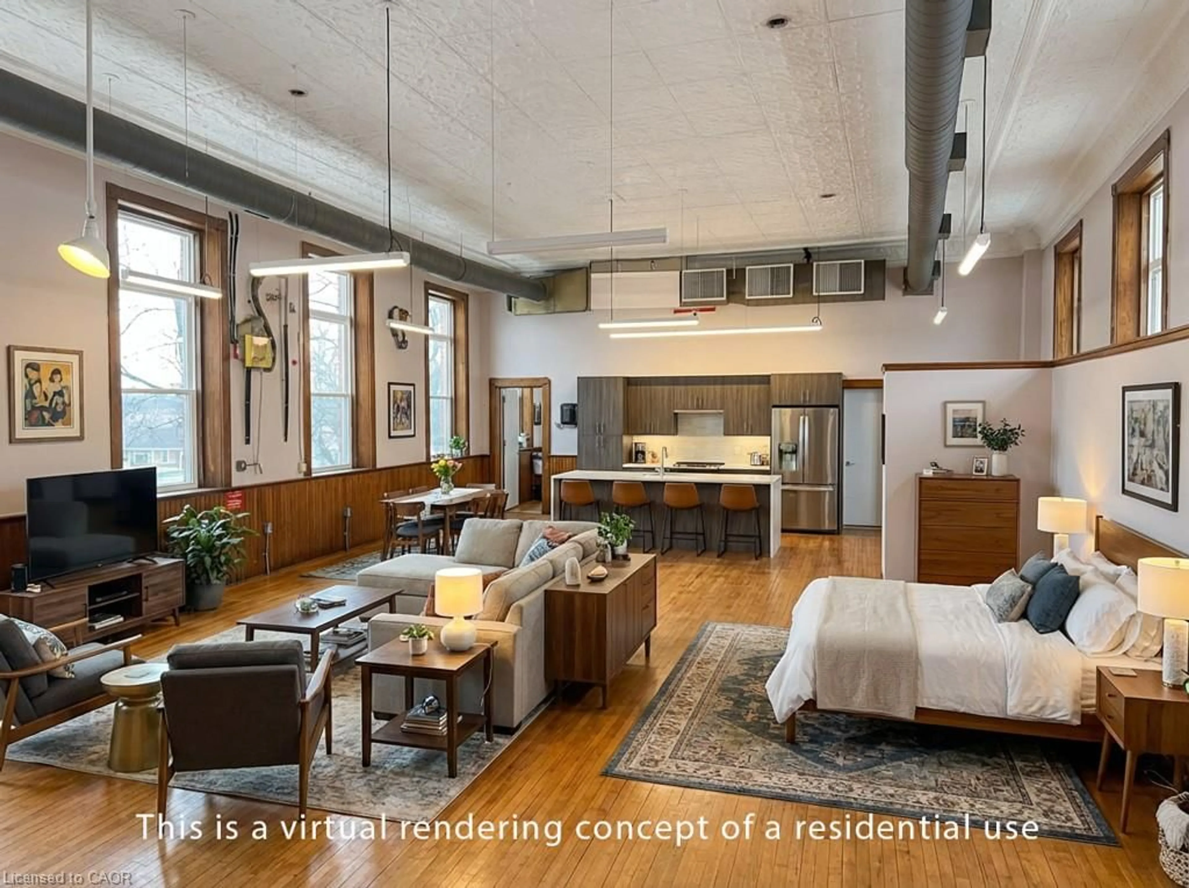 Open concept kitchen, cement floor for 5183 Trussler Rd, Ayr Ontario N0B 1E0