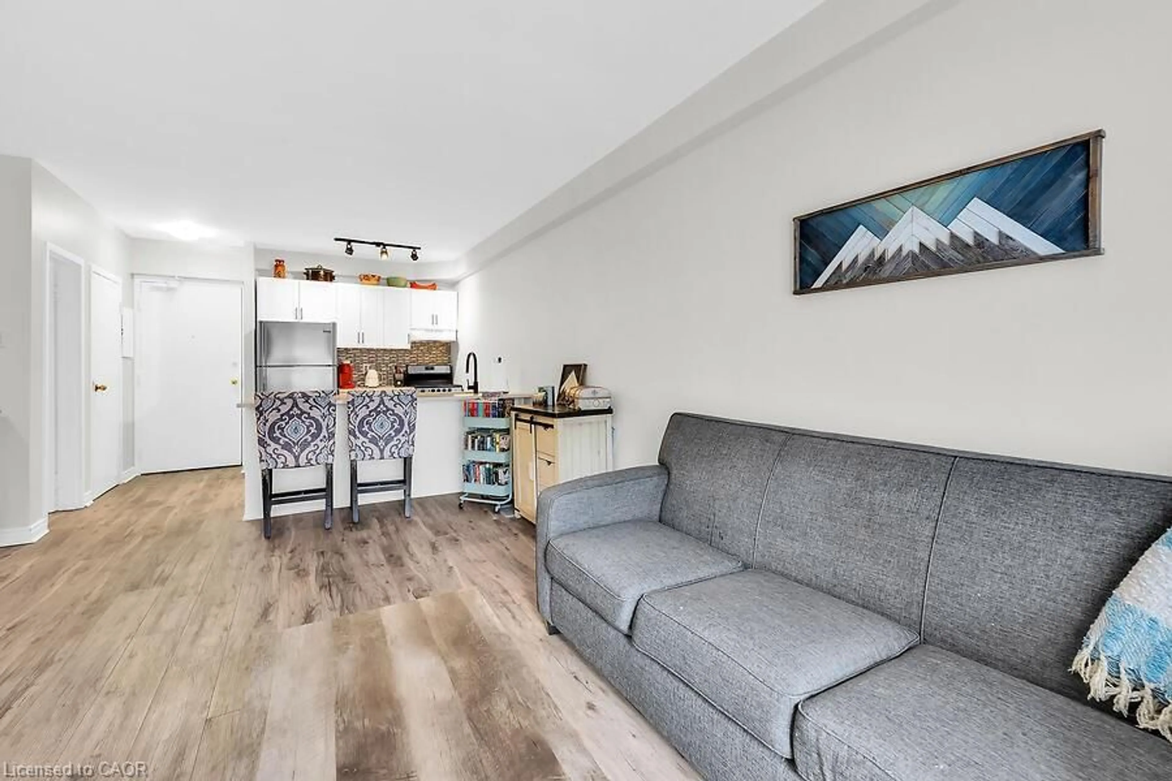 Living room with furniture, wood/laminate floor for 141 Catharine St #102, Hamilton Ontario L8N 2J7