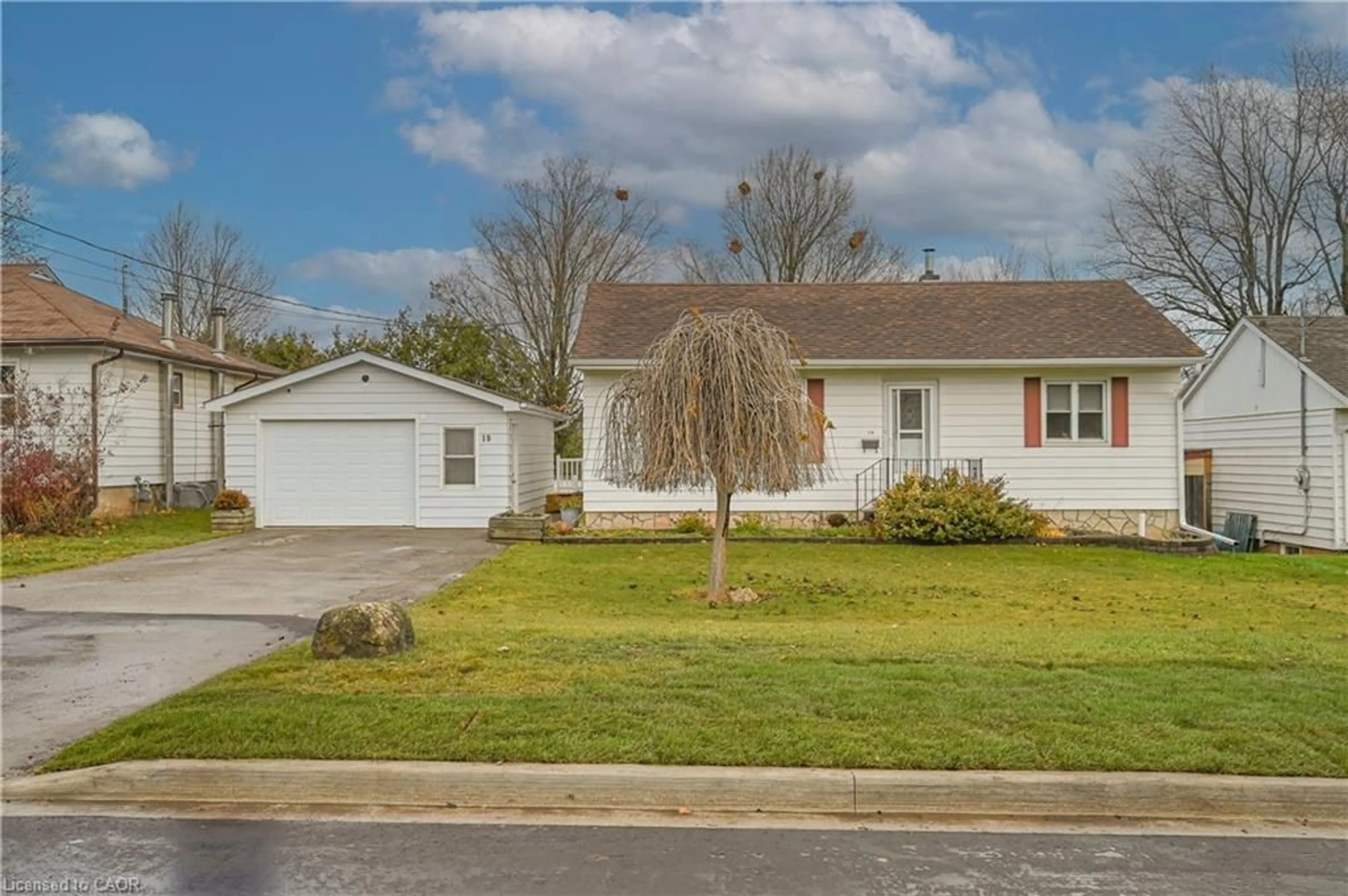 Home with vinyl exterior material, street for 19 Temple Rd, Georgetown Ontario L7G 3J6