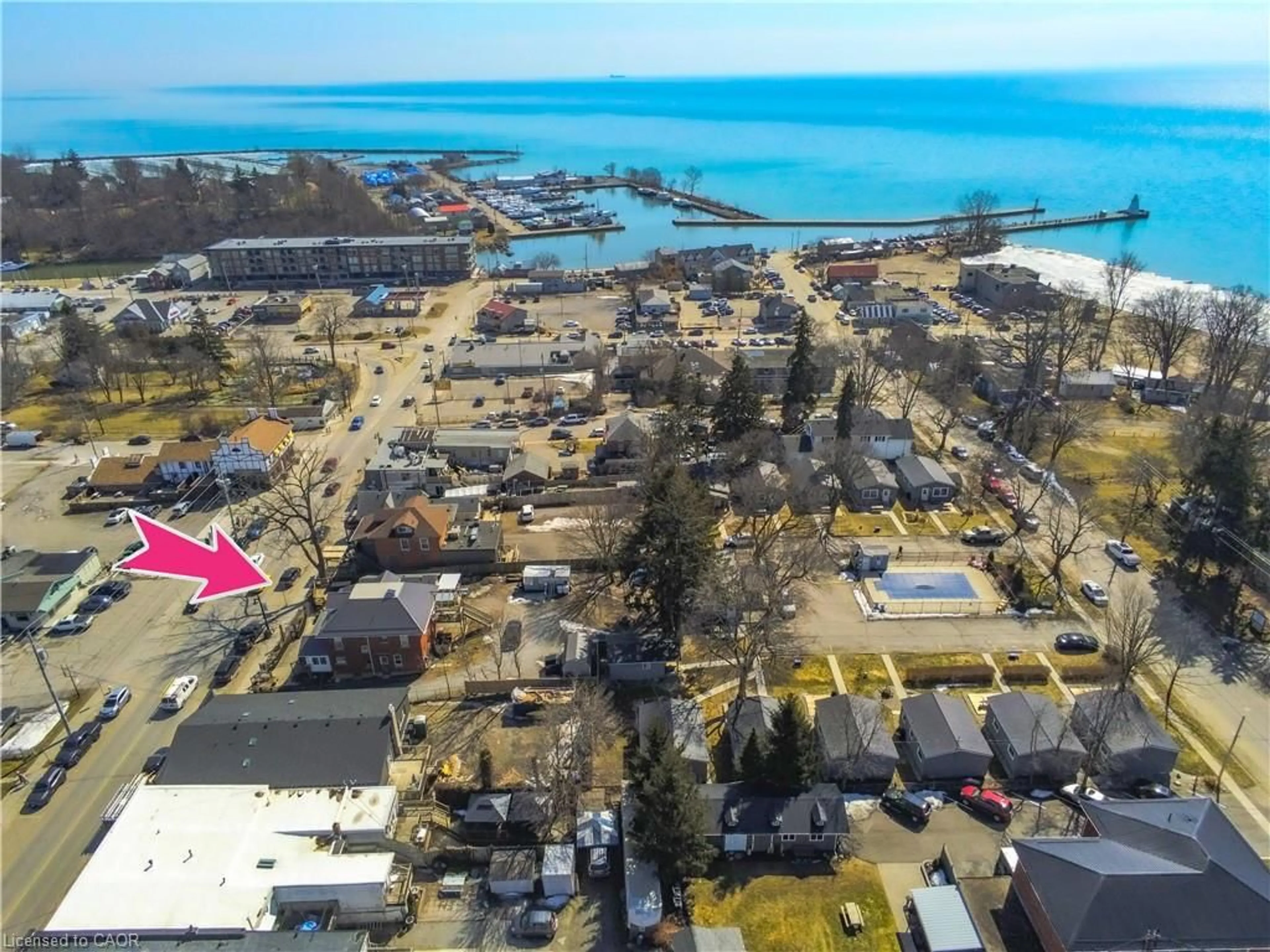 A pic from outside/outdoor area/front of a property/back of a property/a pic from drone, water/lake/river/ocean view for 215 Main St, Port Dover Ontario N0A 1N0