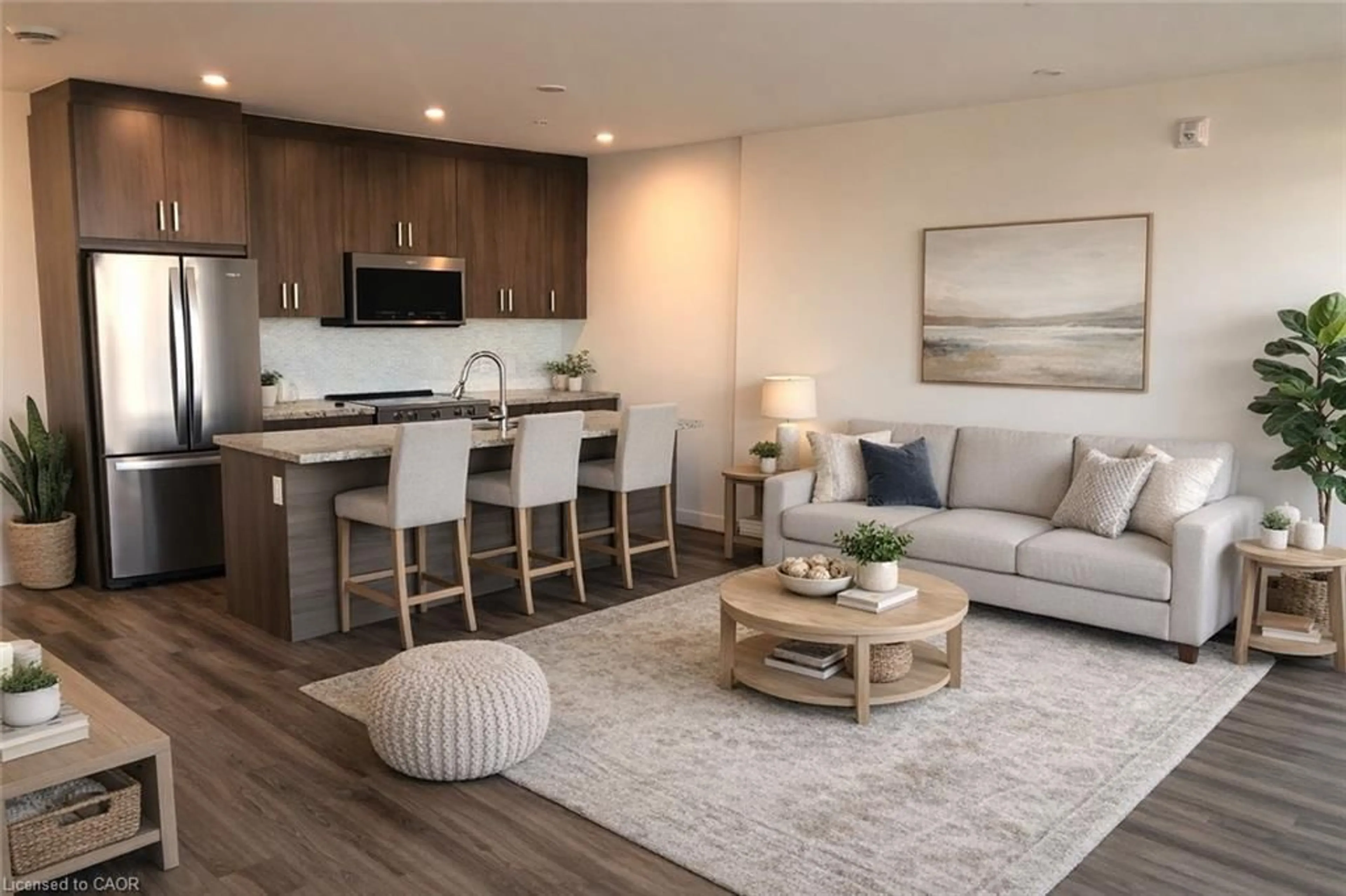 Living room with furniture, wood/laminate floor for 467 Charlton Ave #205, Hamilton Ontario L8N 0B3