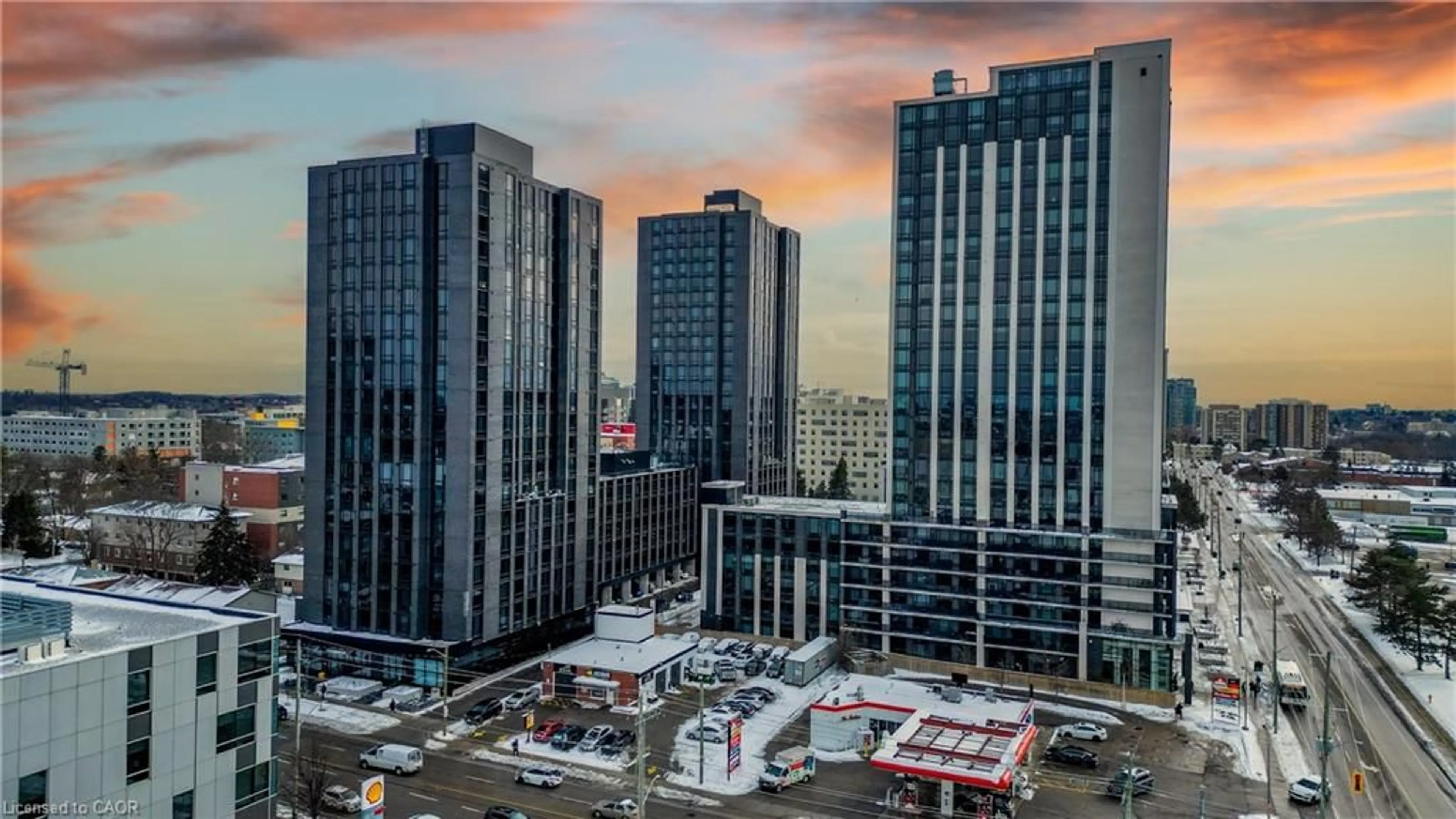 A pic from outside/outdoor area/front of a property/back of a property/a pic from drone, city buildings view from balcony for 145 Columbia St #325, Waterloo Ontario N2L 0K7