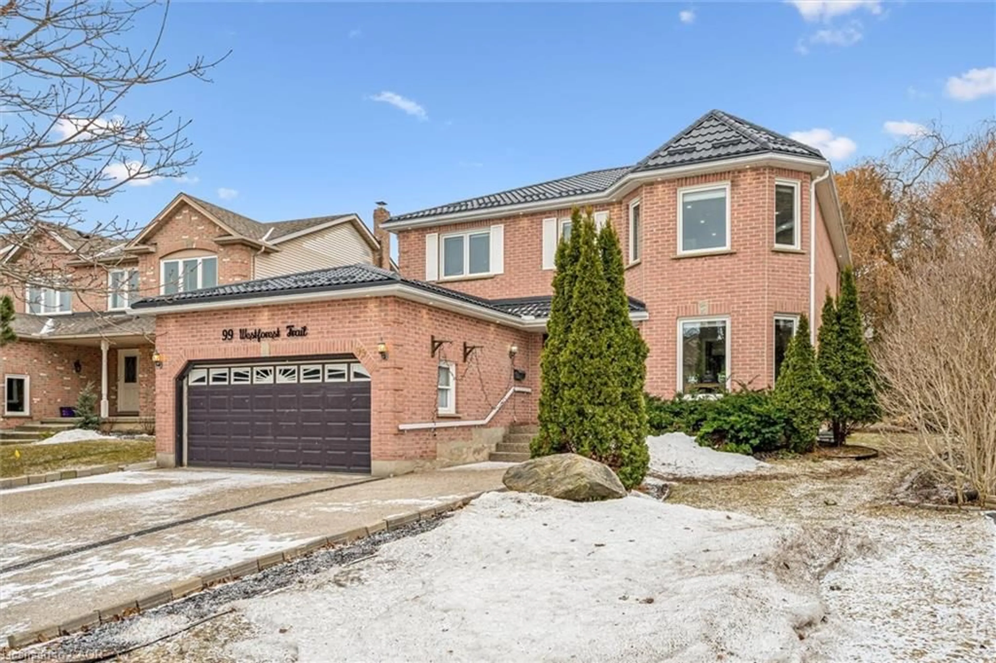 Home with brick exterior material, street for 99 Westforest Trail, Kitchener Ontario N2N 3B1