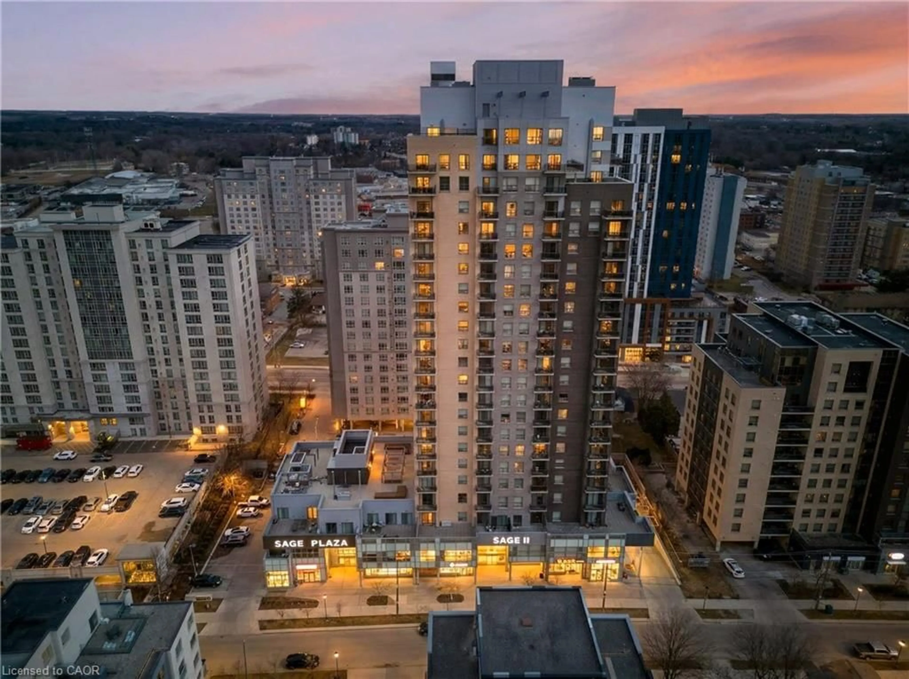 A pic from outside/outdoor area/front of a property/back of a property/a pic from drone, city buildings view from balcony for 318 Spruce St #1702, Waterloo Ontario N2L 3H6