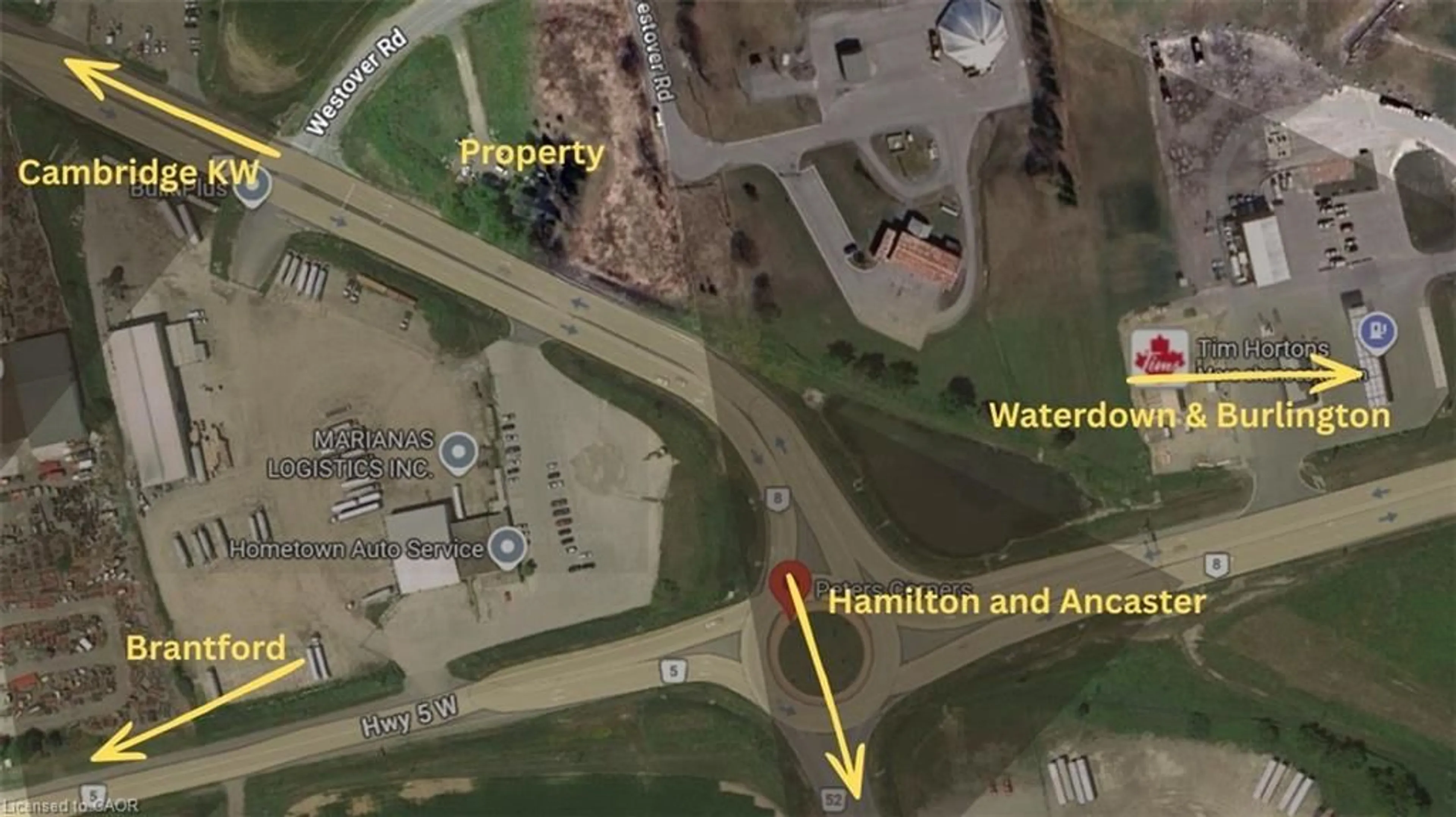 A pic from outside/outdoor area/front of a property/back of a property/a pic from drone, water/lake/river/ocean view for 492 #8 Hwy, Flamborough Ontario L9H 5E1