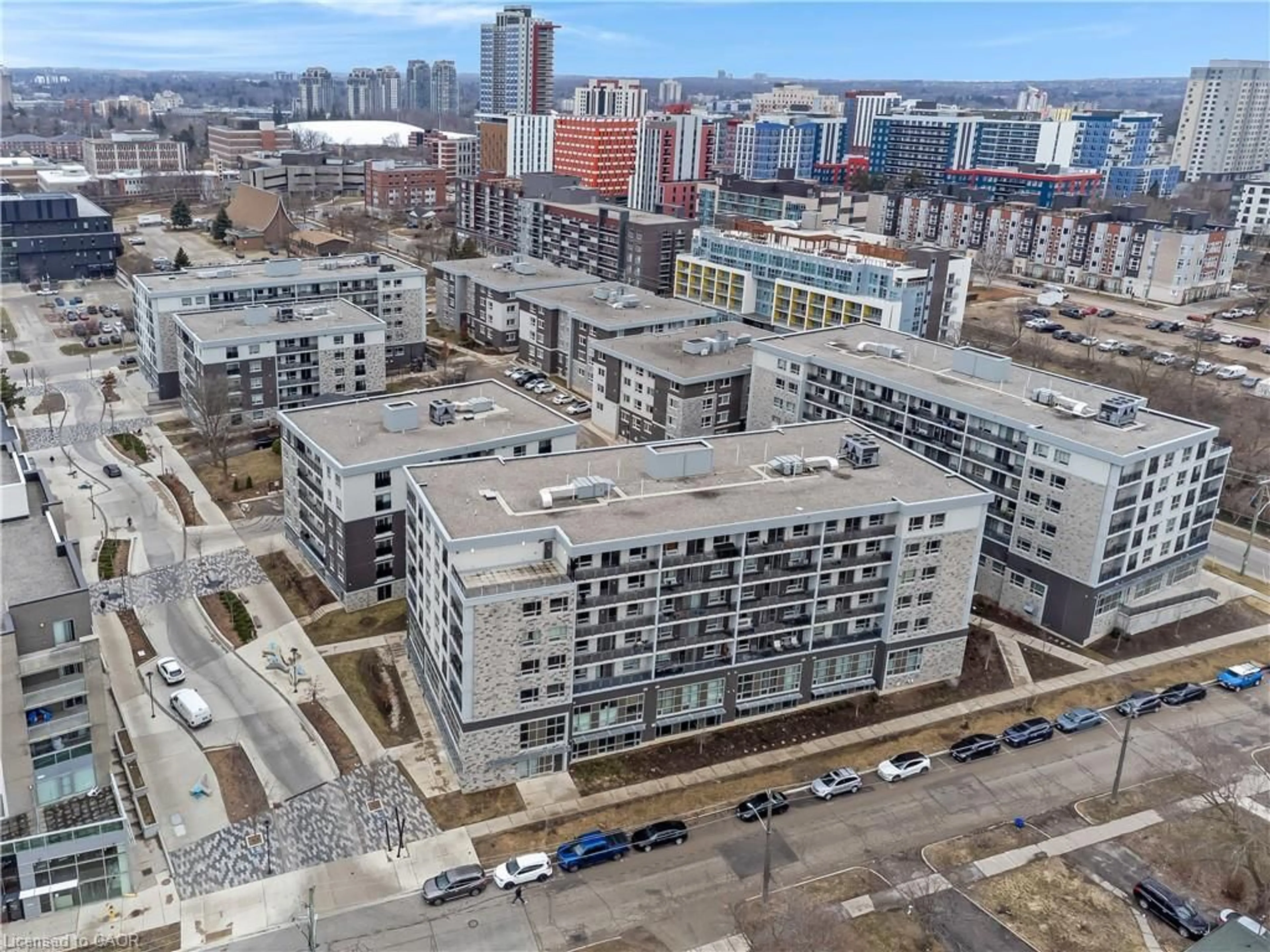 A pic from outside/outdoor area/front of a property/back of a property/a pic from drone, city buildings view from balcony for 275 Larch St #G603, Waterloo Ontario N2L 3R2