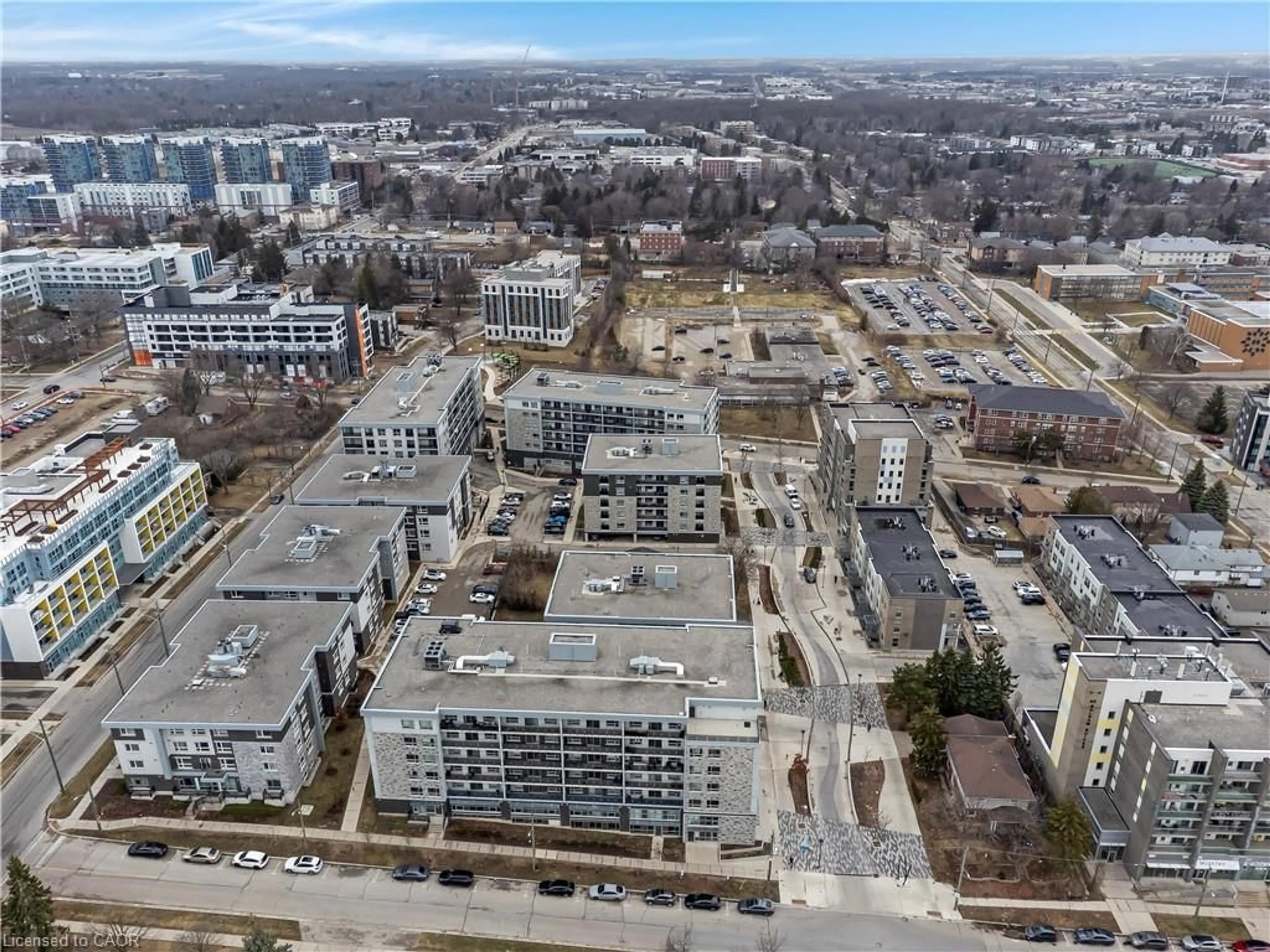A pic from outside/outdoor area/front of a property/back of a property/a pic from drone, city buildings view from balcony for 275 Larch St #G603, Waterloo Ontario N2L 3R2