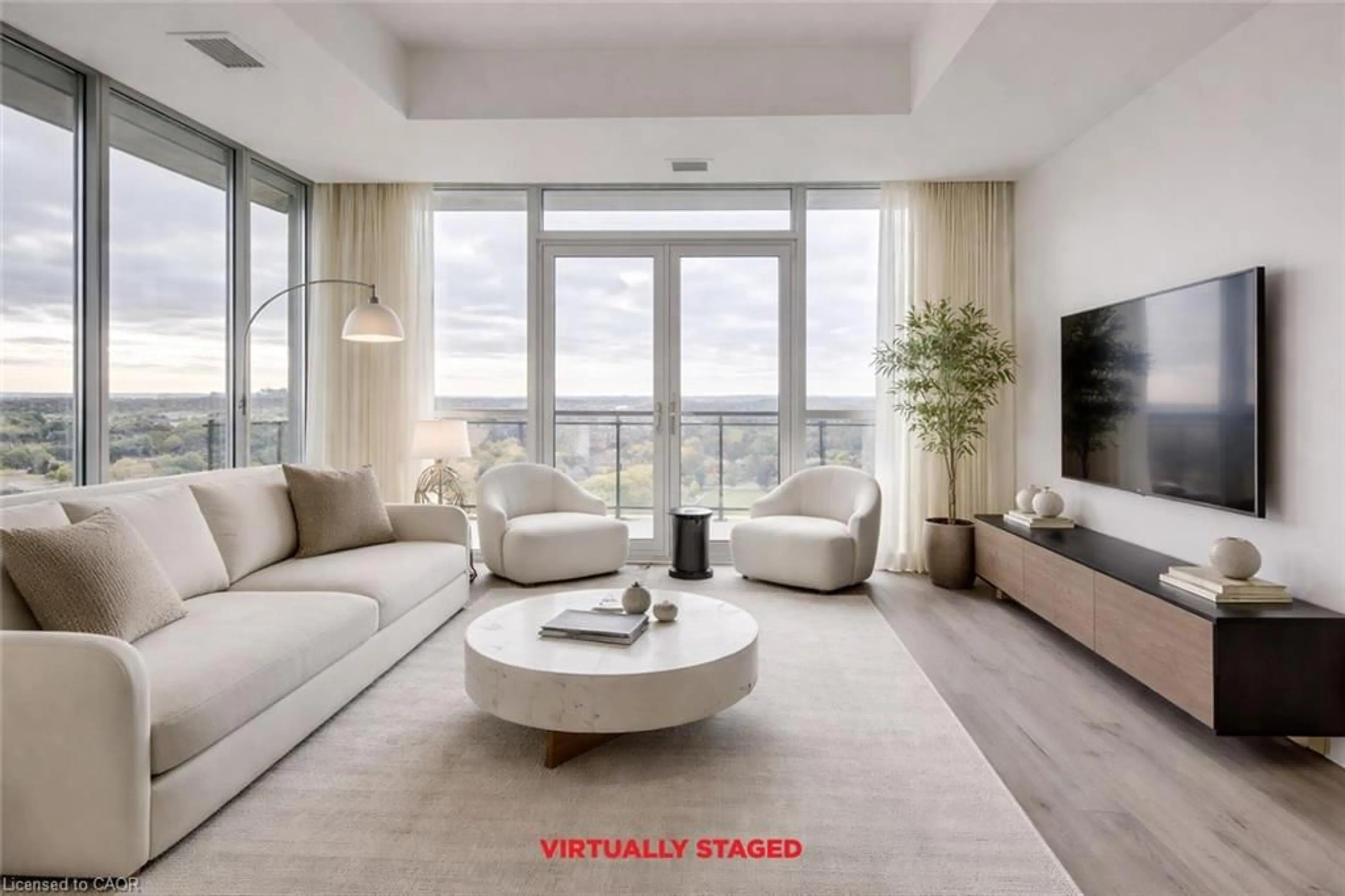 Living room with furniture, floor is not visible for 60 Charles St #1805, Kitchener Ontario N2G 0C9