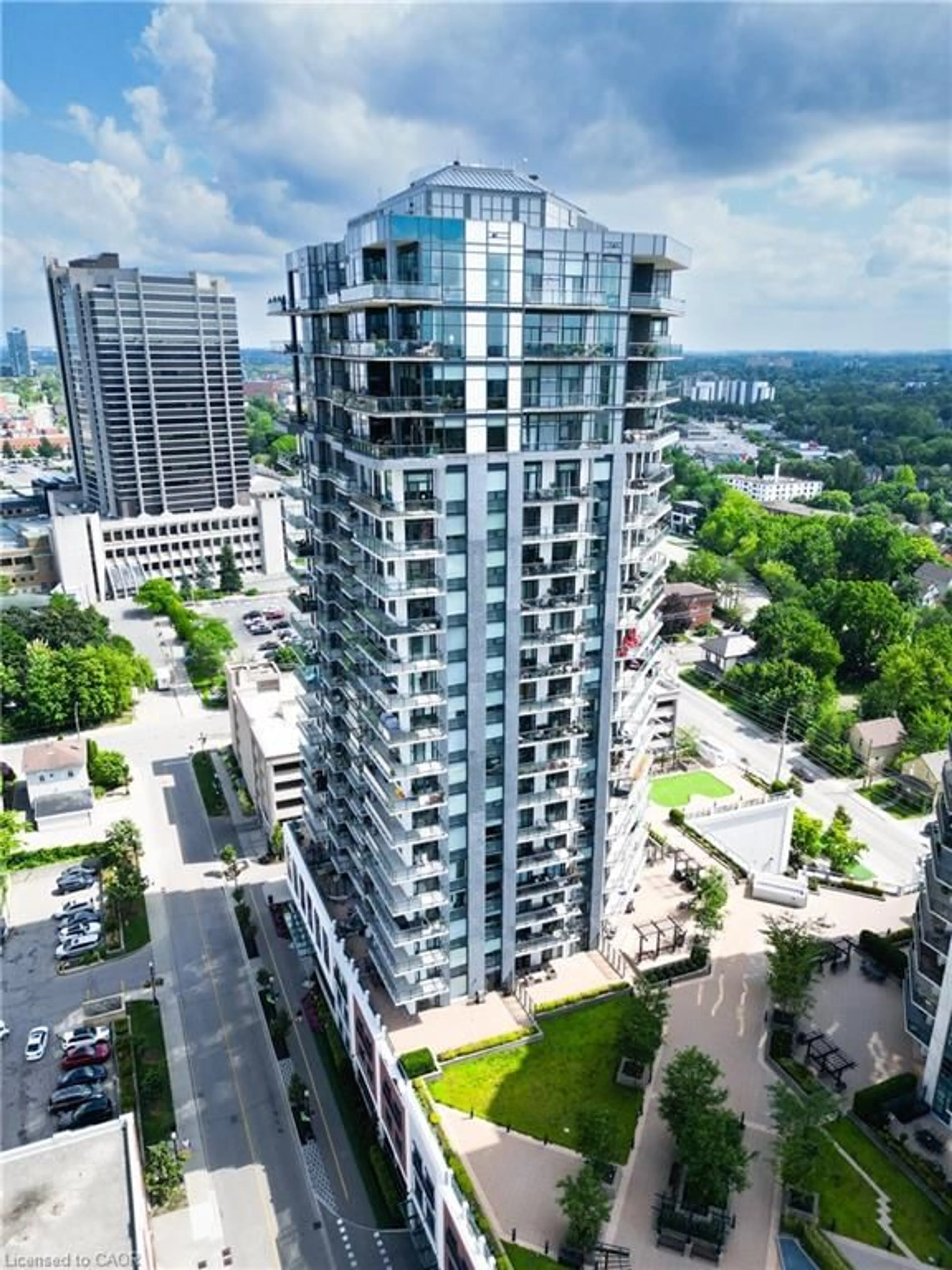 A pic from outside/outdoor area/front of a property/back of a property/a pic from drone, city buildings view from balcony for 155 Caroline St #1108, Waterloo Ontario N2L 0J8
