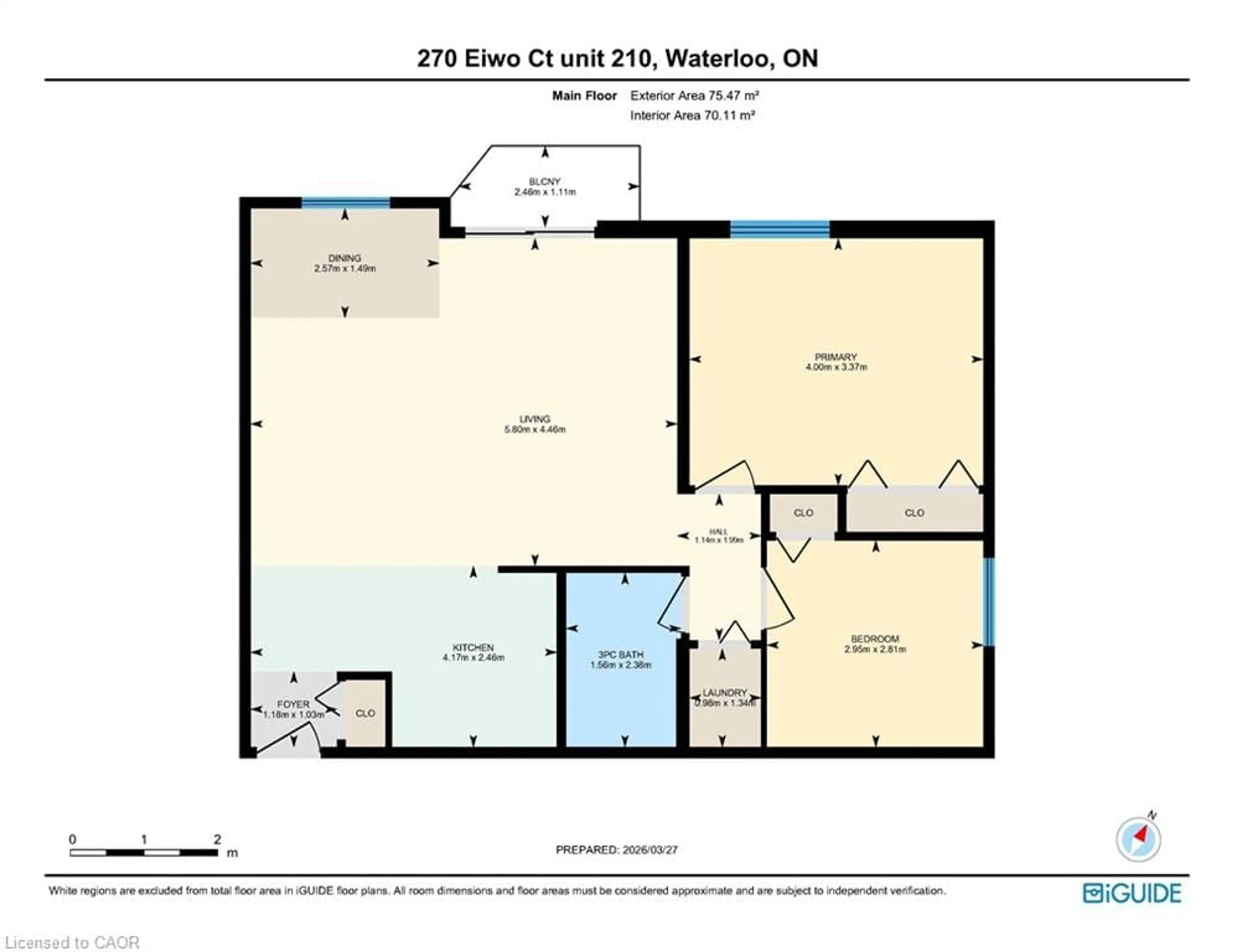 Floor plan for 270 Eiwo Crt #210, Waterloo Ontario N2K 3M6
