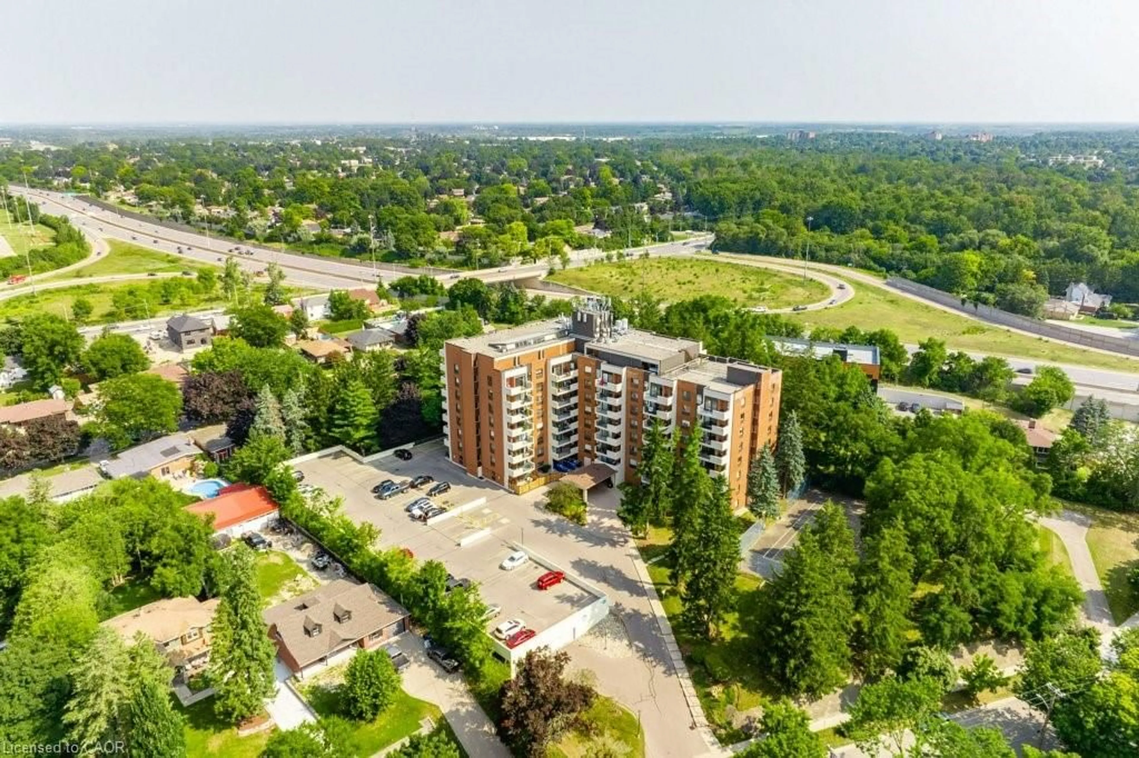 A pic from outside/outdoor area/front of a property/back of a property/a pic from drone, city buildings view from balcony for 260 Sheldon Ave #403, Kitchener Ontario N2H 6P2