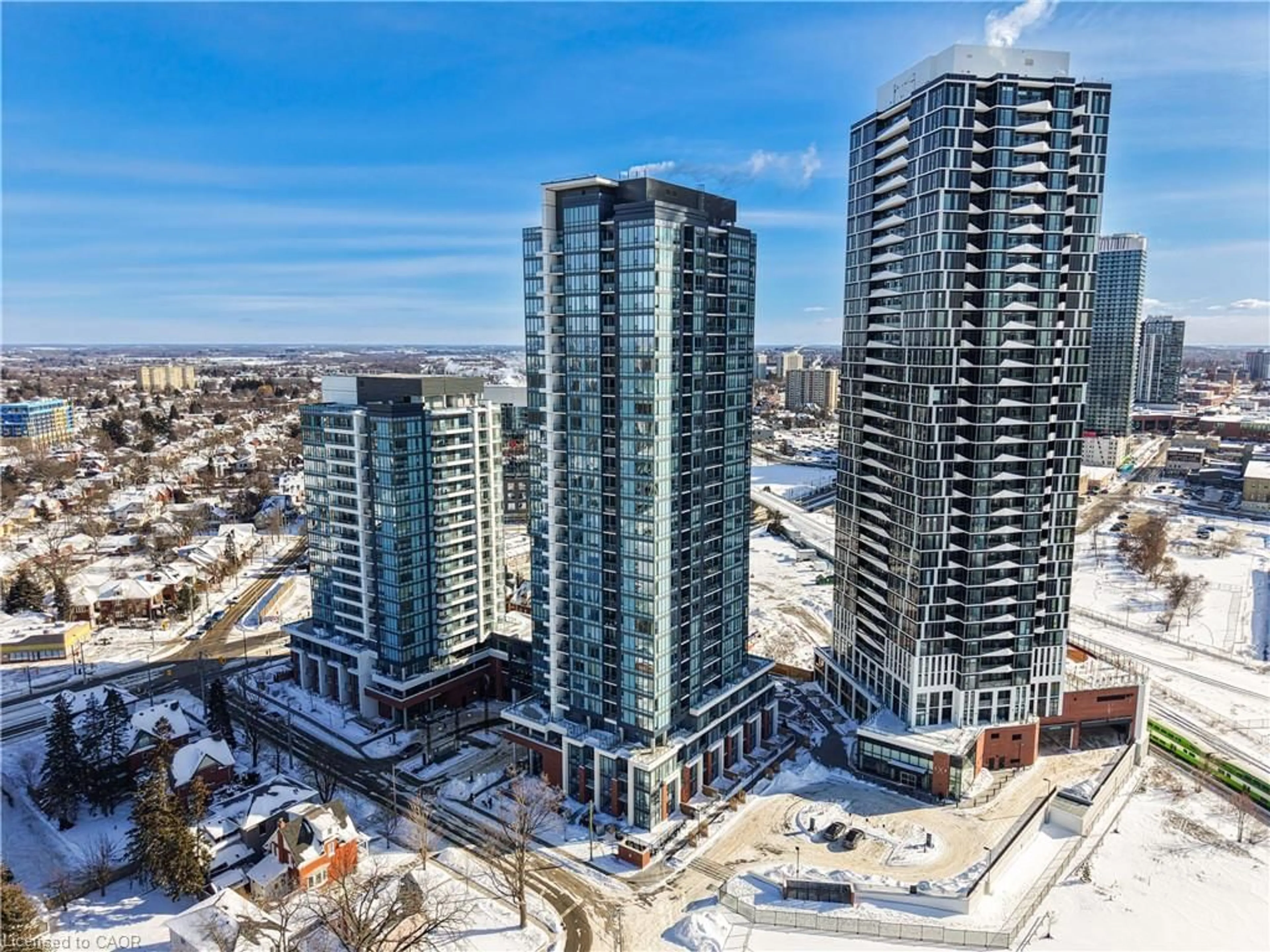 A pic from outside/outdoor area/front of a property/back of a property/a pic from drone, city buildings view from balcony for 15 Wellington St #1810, Kitchener Ontario N2G 0E4