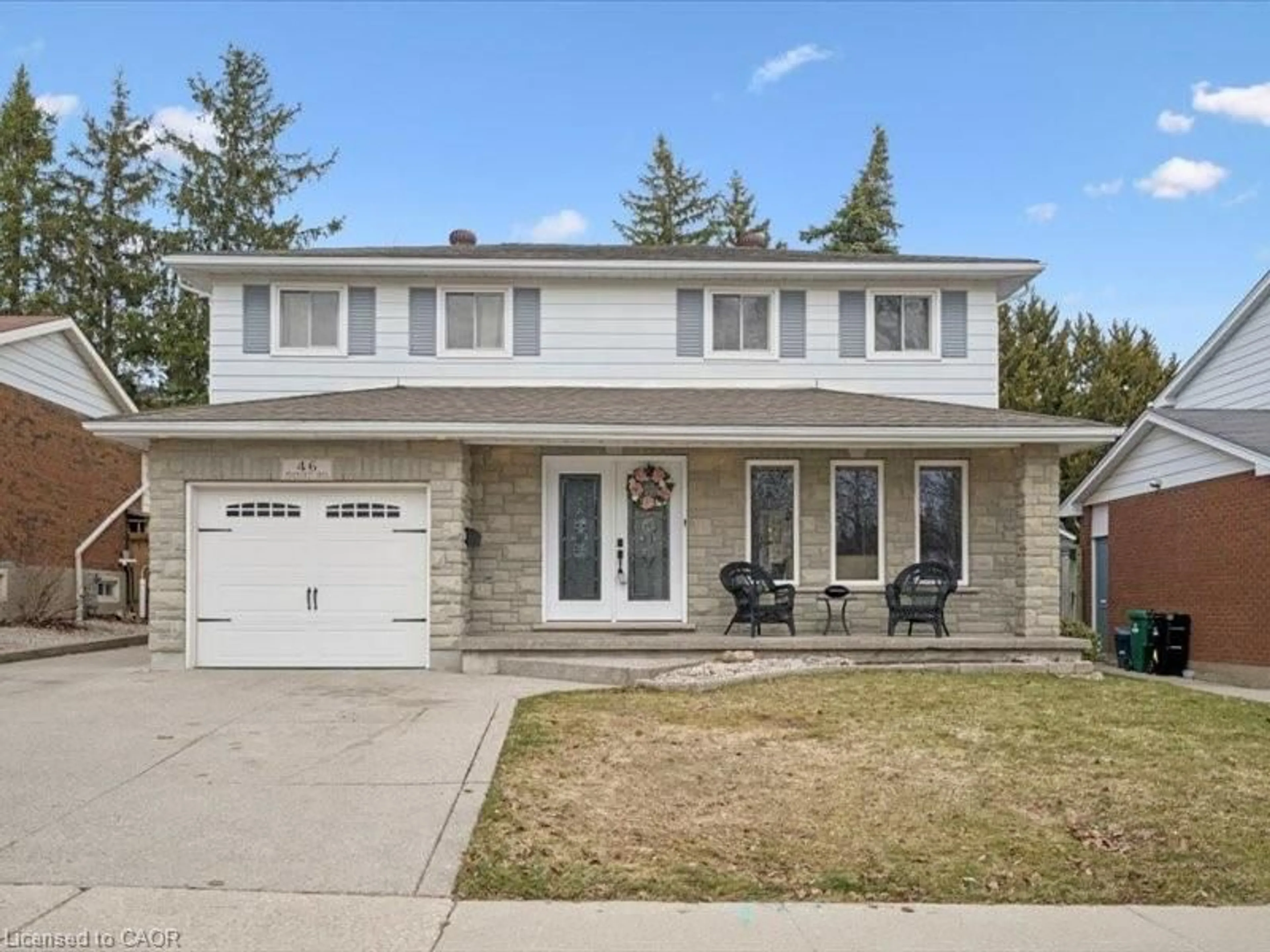 Home with vinyl exterior material, street for 46 Pinehurst Cres, Kitchener Ontario N2N 1E4