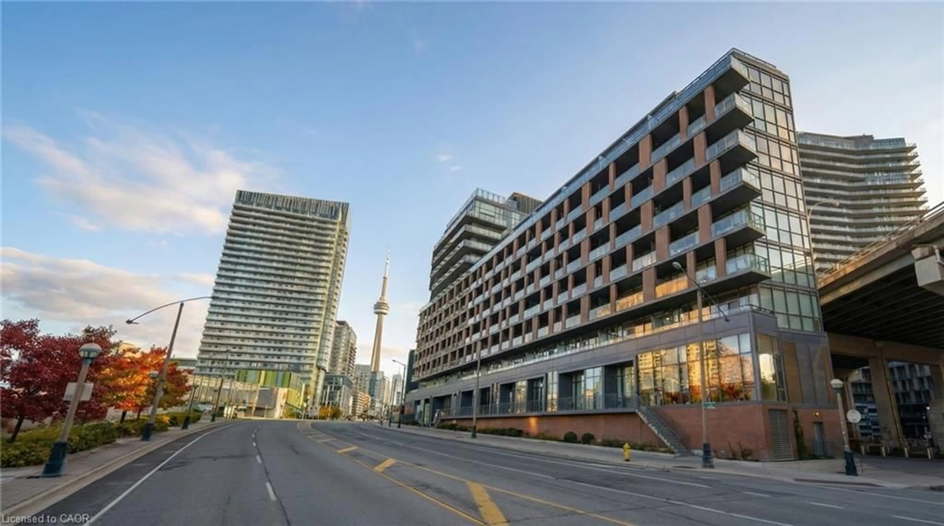 Patio, city buildings view from balcony for 169 Fort York Blvd #1008, Toronto Ontario M5V 0C8