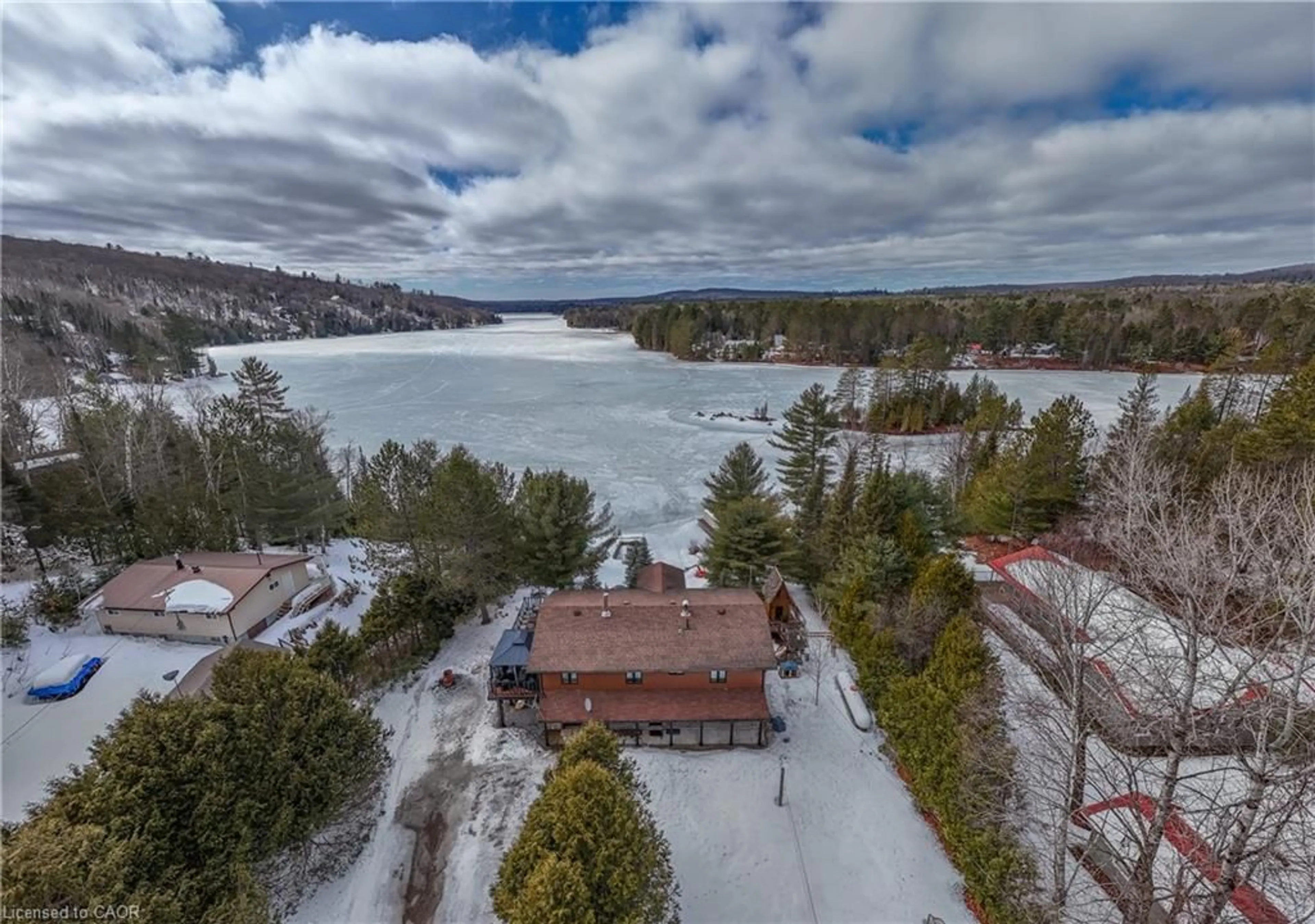 A pic from outside/outdoor area/front of a property/back of a property/a pic from drone, water/lake/river/ocean view for 84 Cedar Lane, Joly Ontario P0A 1Z0