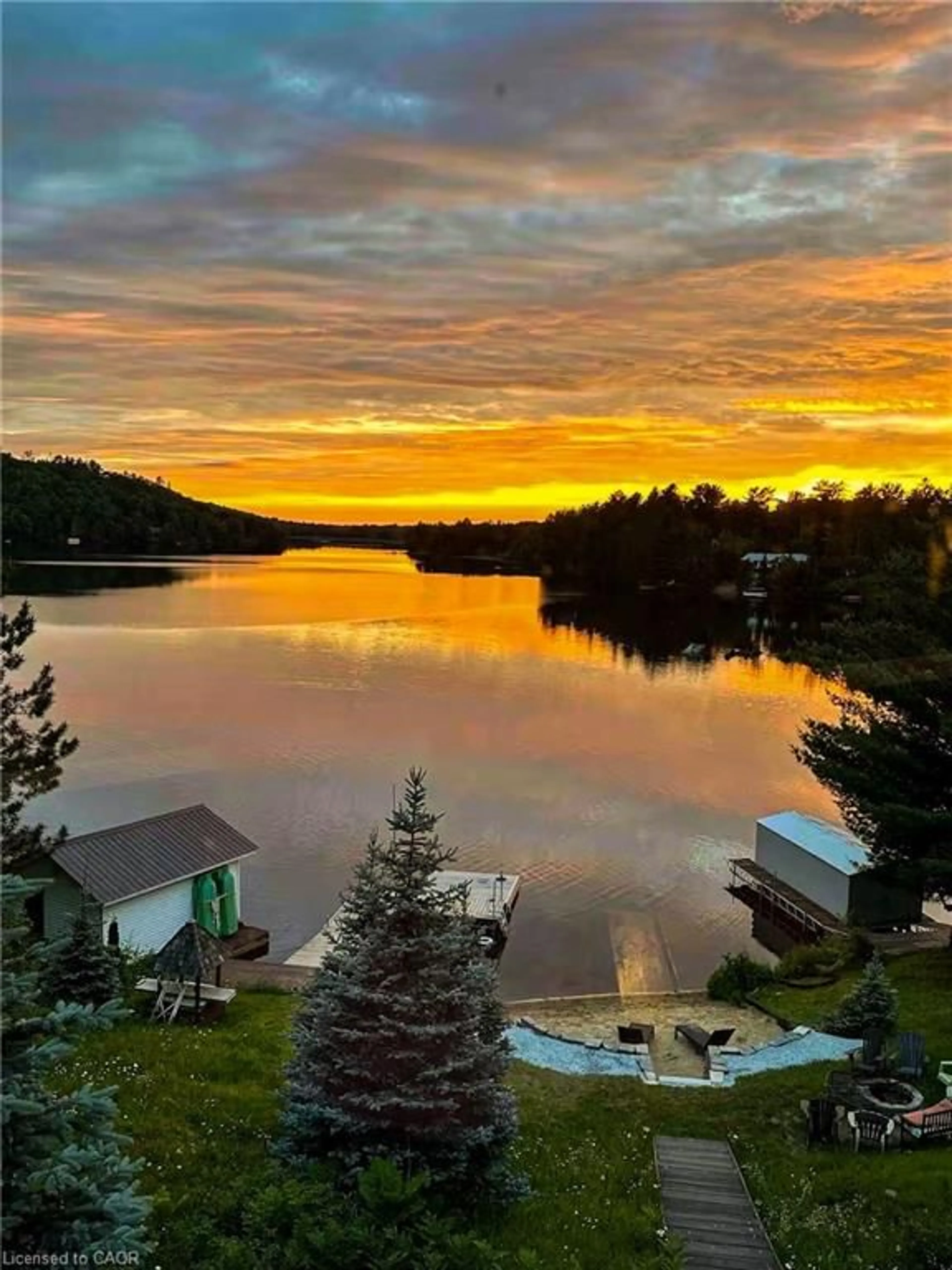 A pic from outside/outdoor area/front of a property/back of a property/a pic from drone, water/lake/river/ocean view for 84 Cedar Lane, Joly Ontario P0A 1Z0