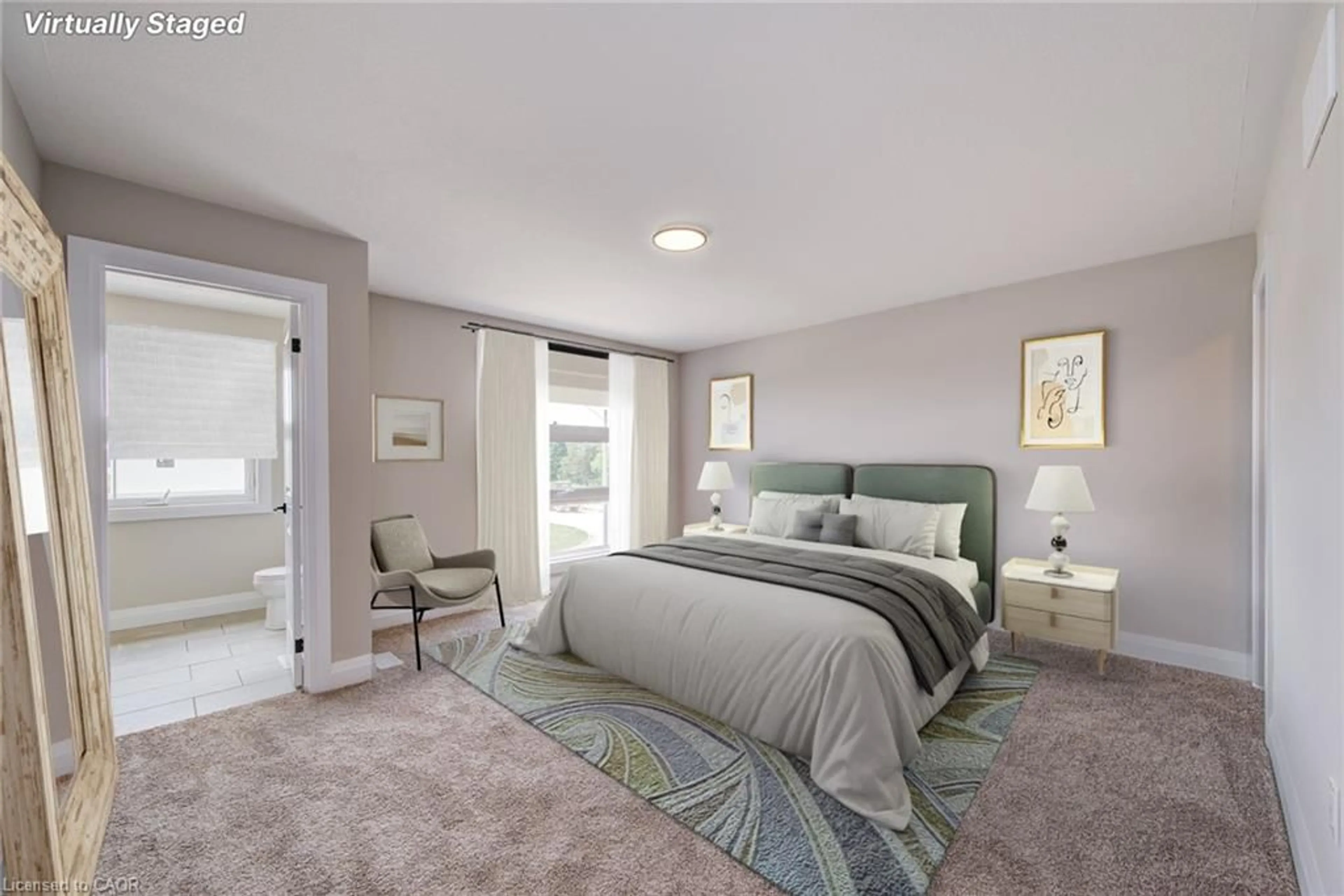 Bedroom with bed, carpet floor for 102 Thackeray Way, Harriston Ontario N0G 1Z0