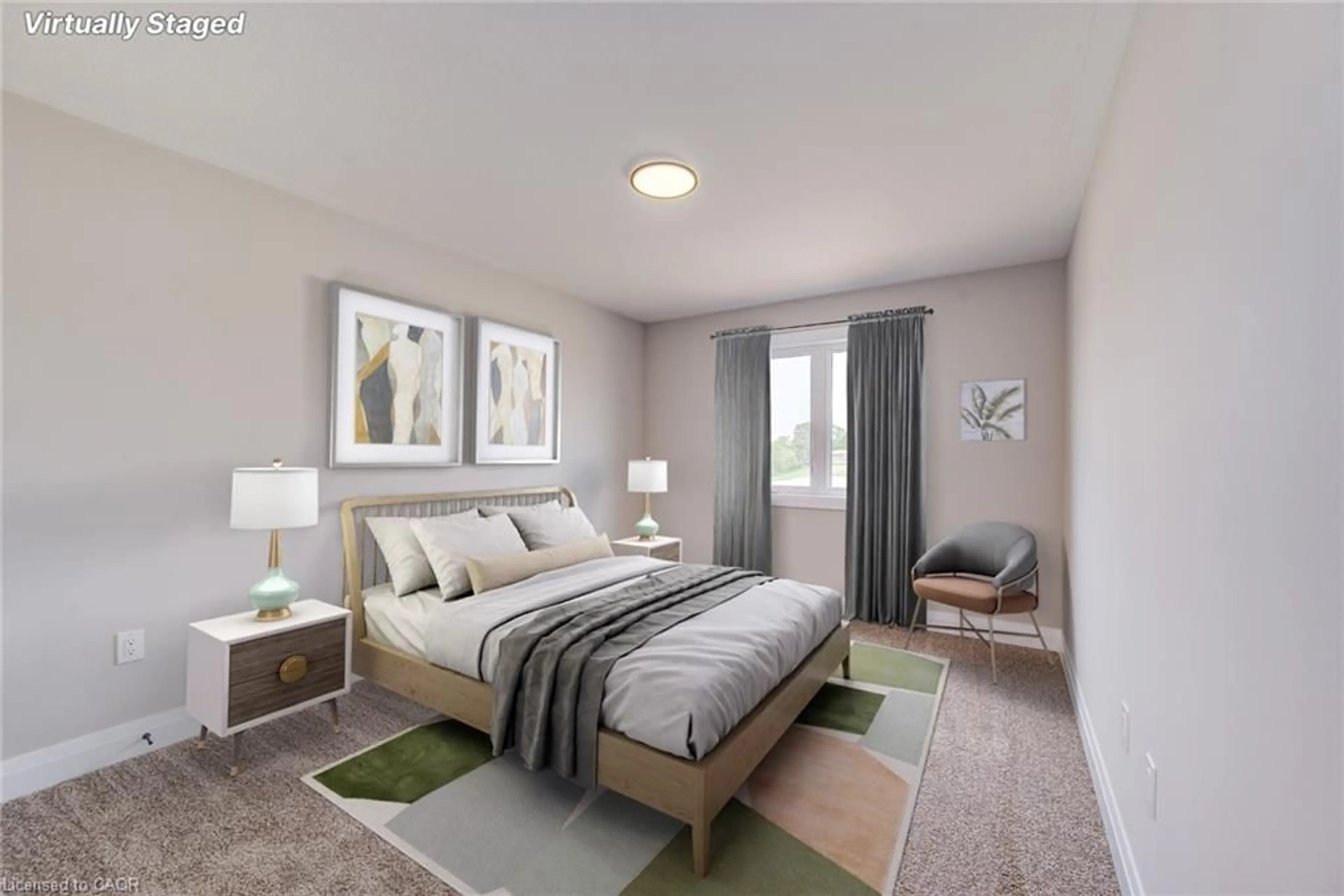 Bedroom with bed, carpet floor for 102 Thackeray Way, Harriston Ontario N0G 1Z0