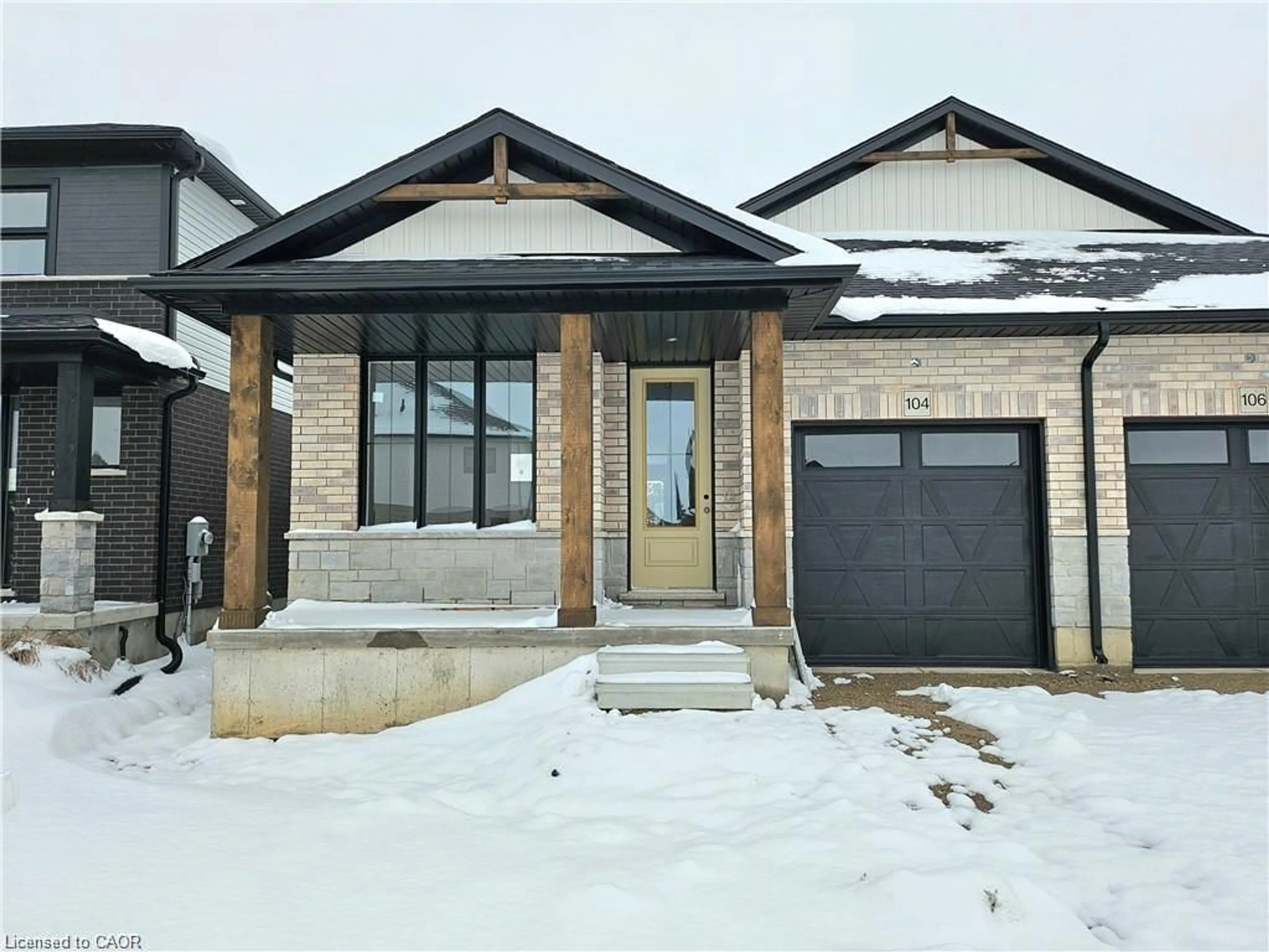 Home with brick exterior material, street for 104 Thackeray Way, Harriston Ontario N0G 1Z0