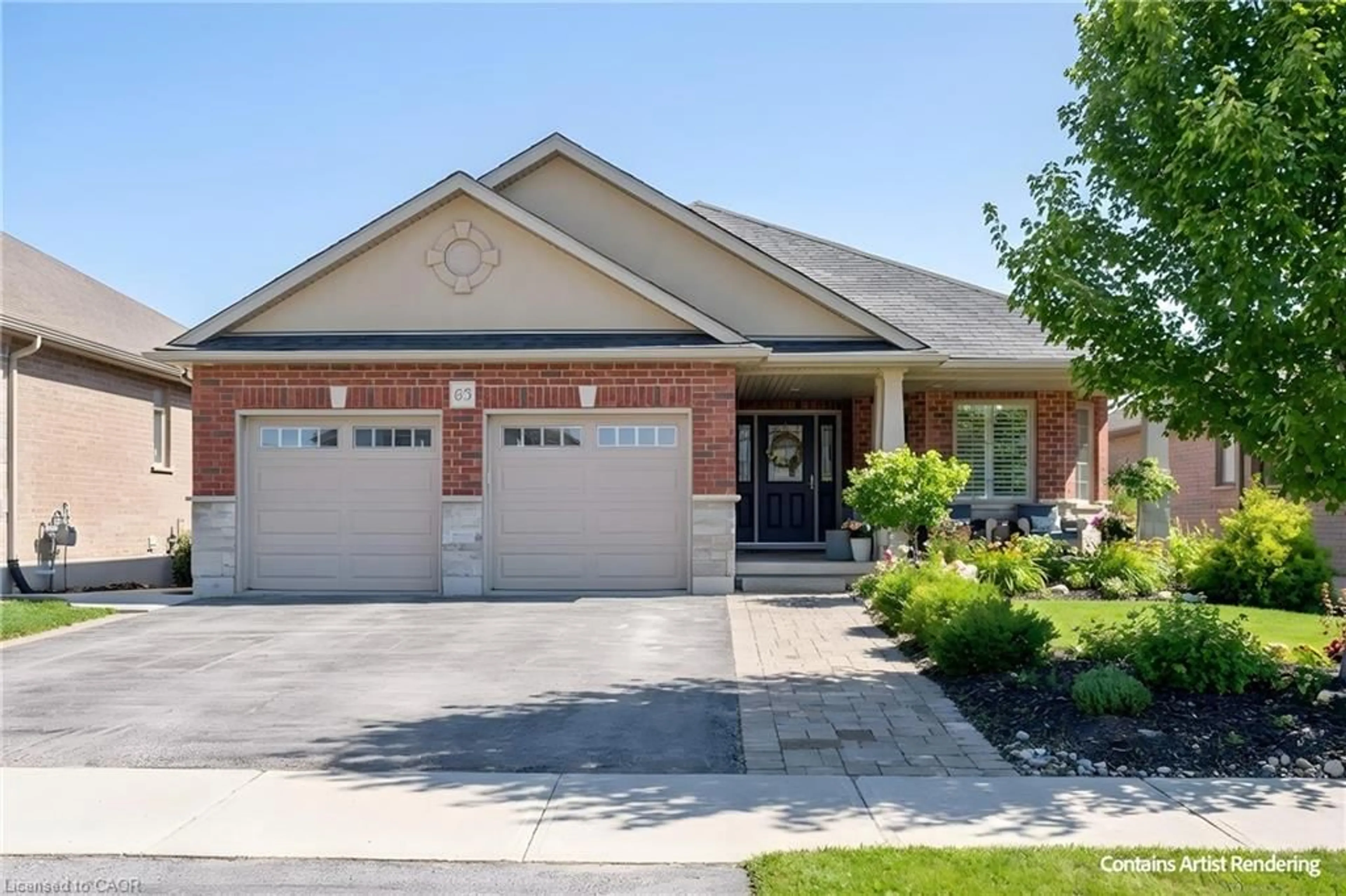 Home with brick exterior material, street for 65 Finnie Lane, Elora Ontario N0B 1S0