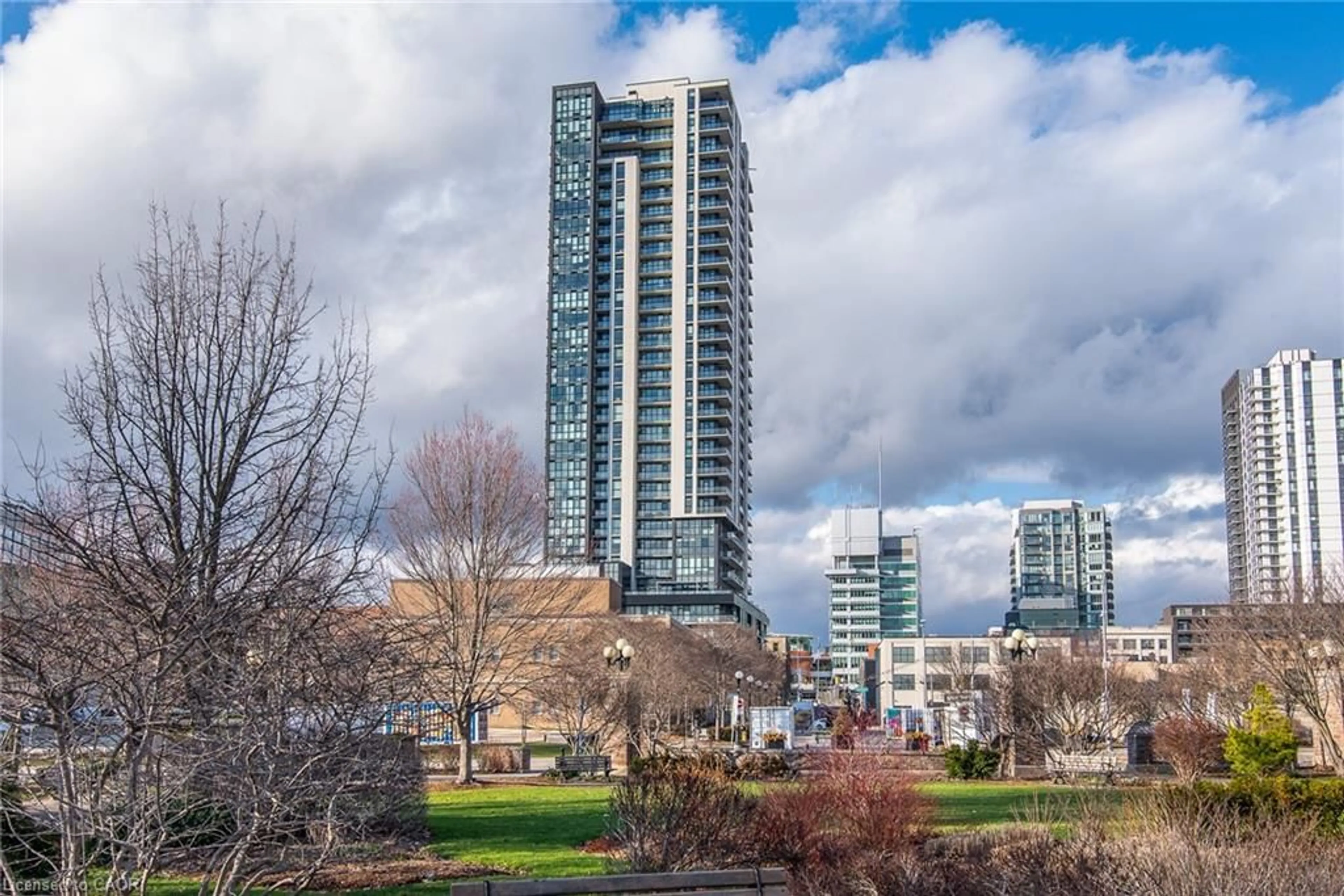 A pic from outside/outdoor area/front of a property/back of a property/a pic from drone, city buildings view from balcony for 60 Charles St #3104, Kitchener Ontario N2G 0C9