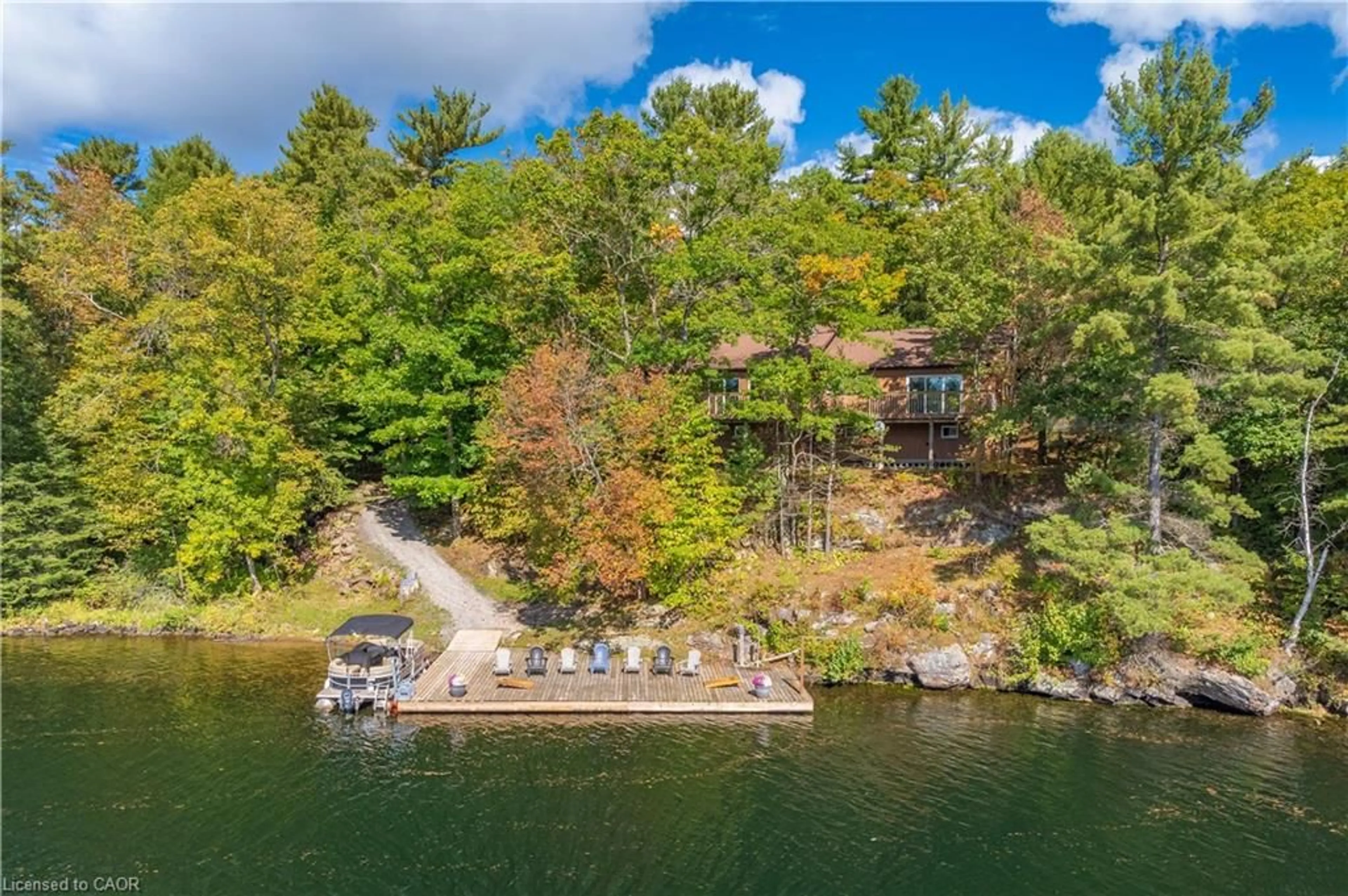 A pic from outside/outdoor area/front of a property/back of a property/a pic from drone, water/lake/river/ocean view for 49 Severn River Sr405, Muskoka Lakes Ontario Z1Z 1Z1