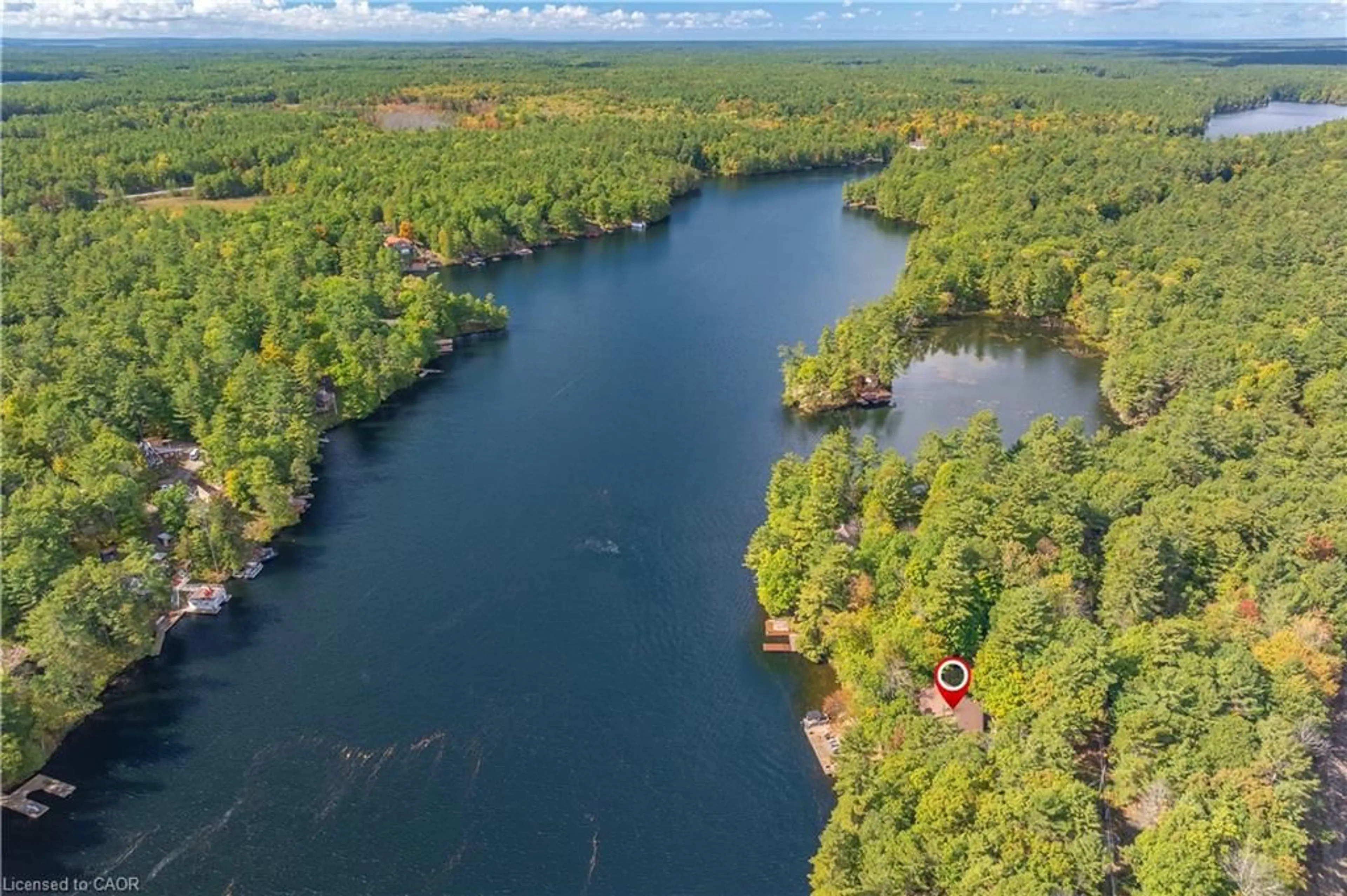 A pic from outside/outdoor area/front of a property/back of a property/a pic from drone, water/lake/river/ocean view for 49 Severn River Sr405, Muskoka Lakes Ontario Z1Z 1Z1