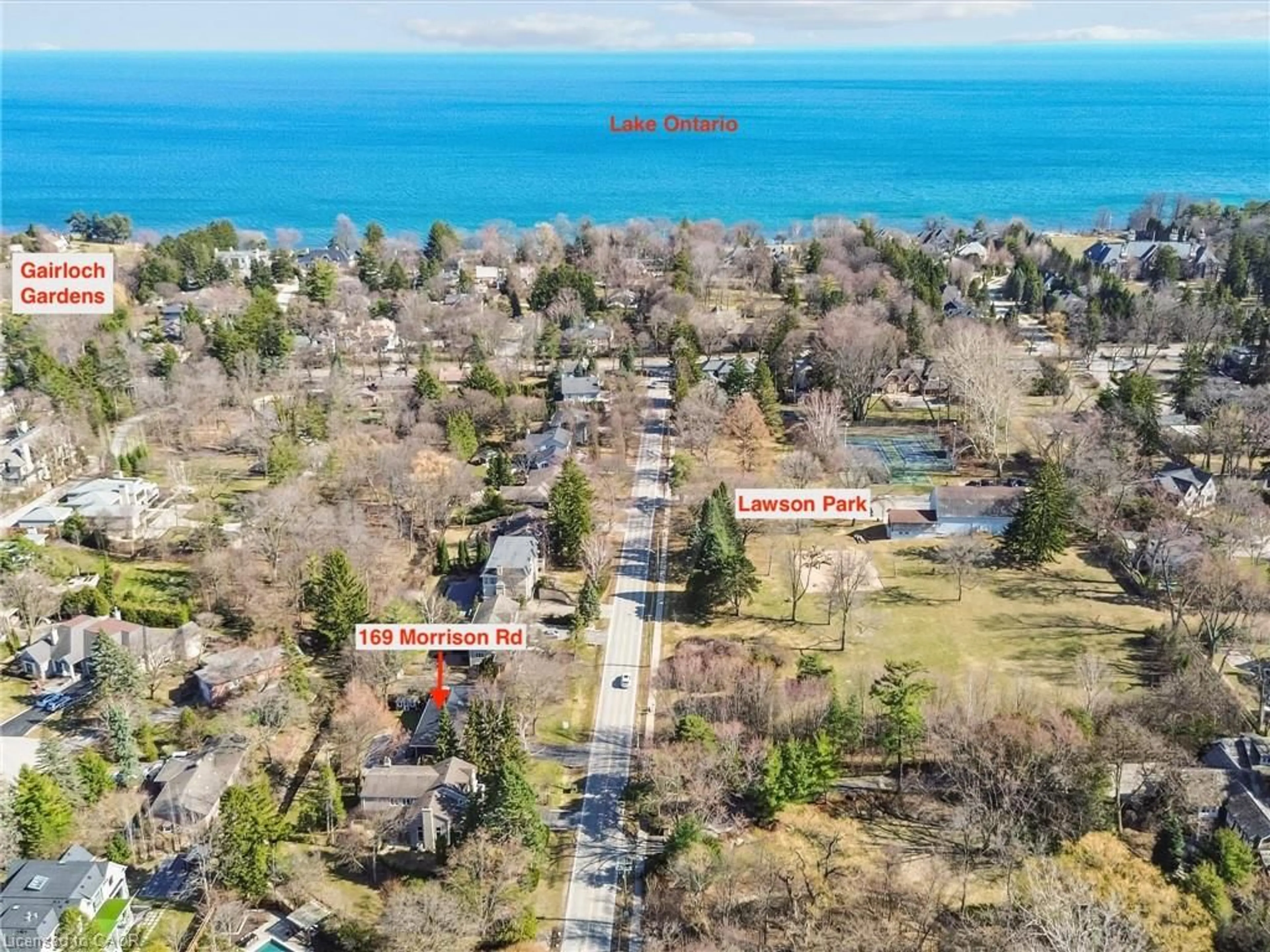 A pic from outside/outdoor area/front of a property/back of a property/a pic from drone, water/lake/river/ocean view for 169 Morrison Rd, Halton Ontario L6J 4J3