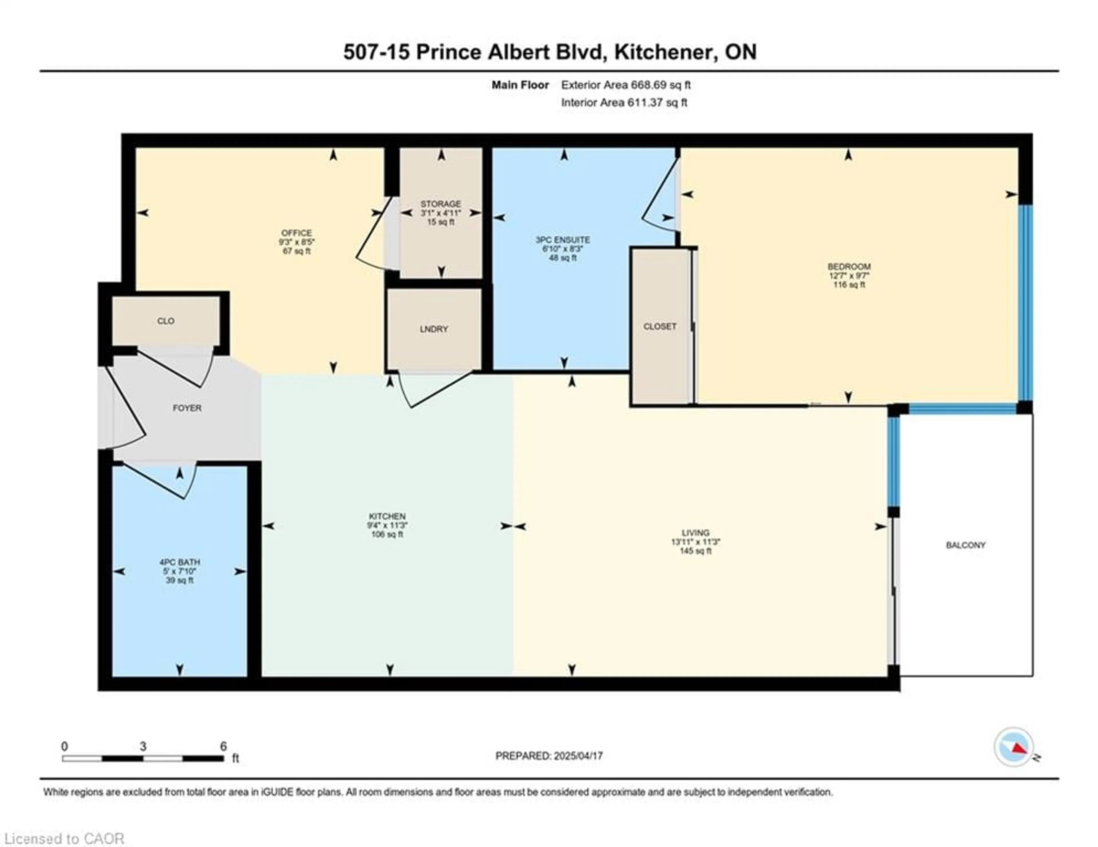 Floor plan for 15 Prince Albert Blvd #507, Kitchener Ontario N2H 0C2