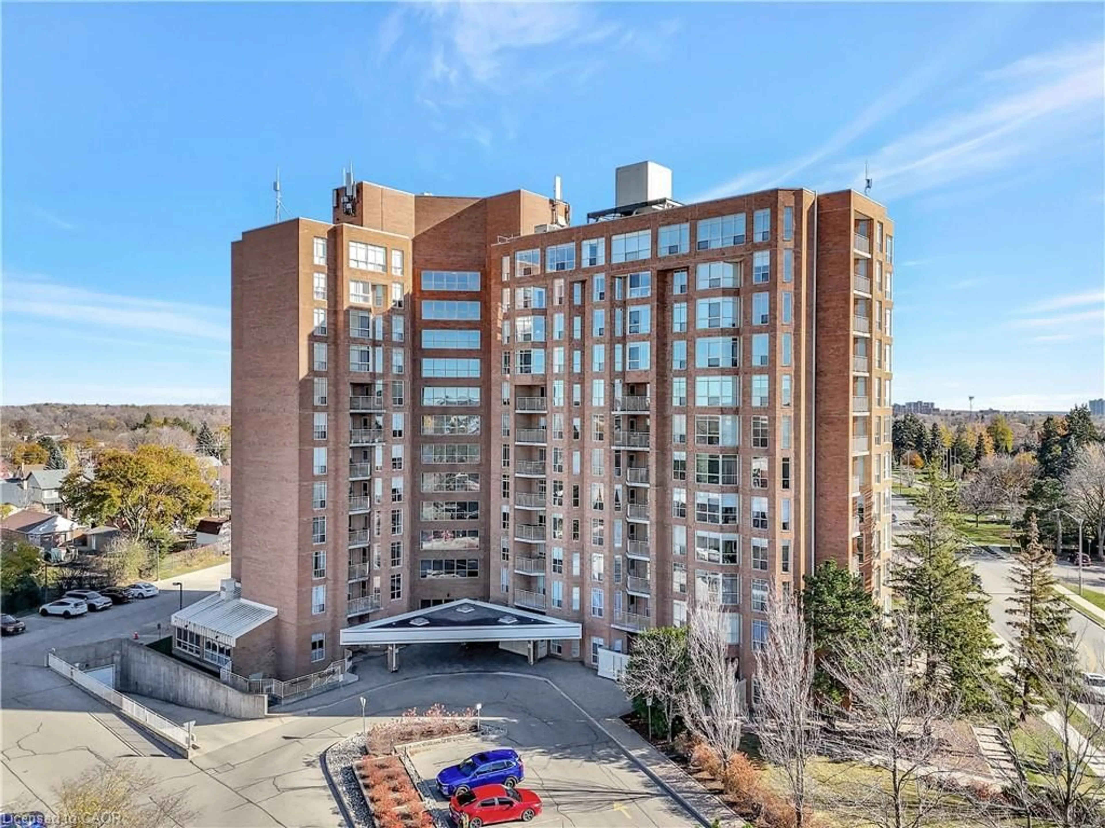 A pic from outside/outdoor area/front of a property/back of a property/a pic from drone, city buildings view from balcony for 1414 King St #703, Kitchener Ontario N2G 4T8