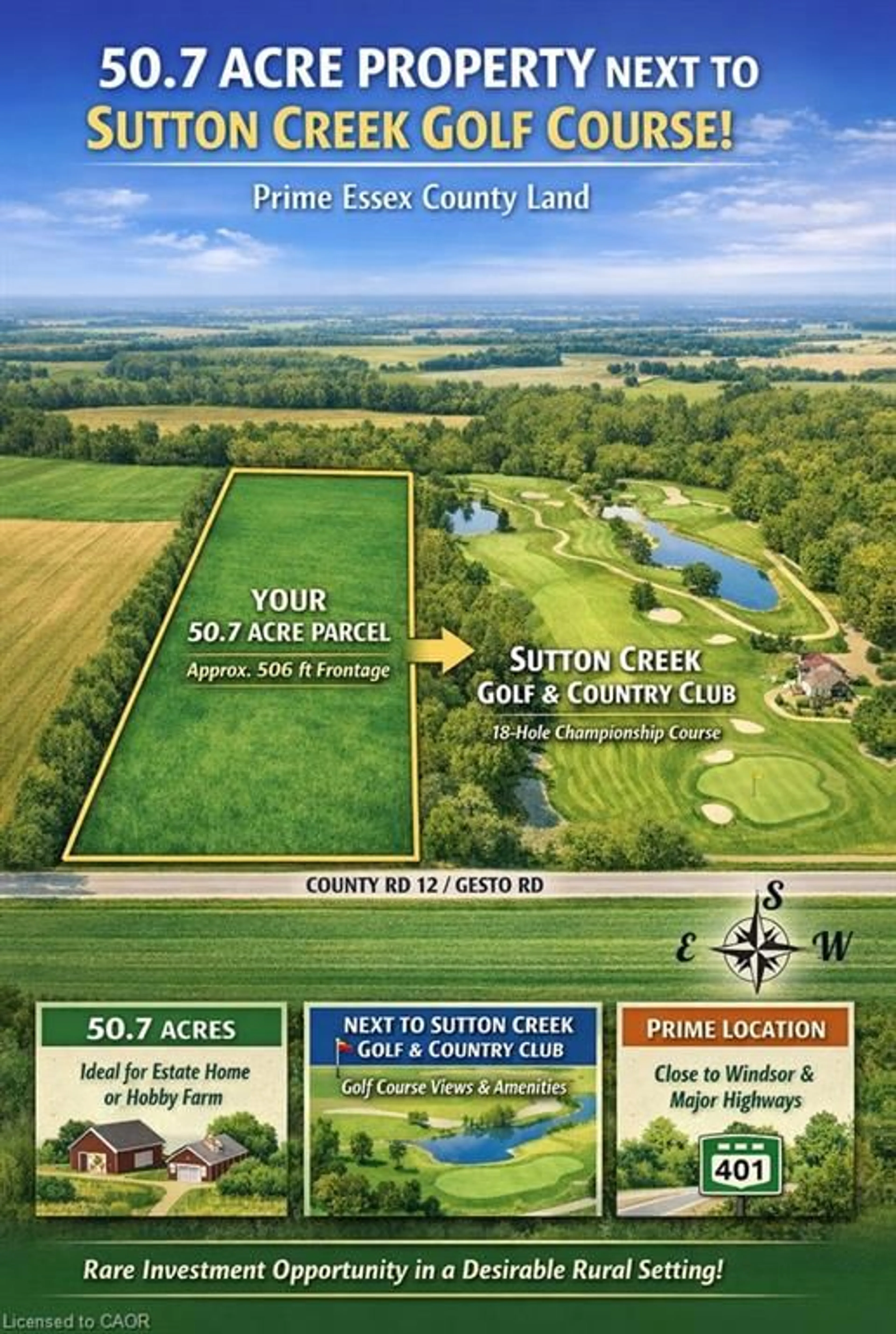 A pic from outside/outdoor area/front of a property/back of a property/a pic from drone, water/lake/river/ocean view for PART LOT 3 Gesto Side Rd, Essex Ontario N8M 2X6