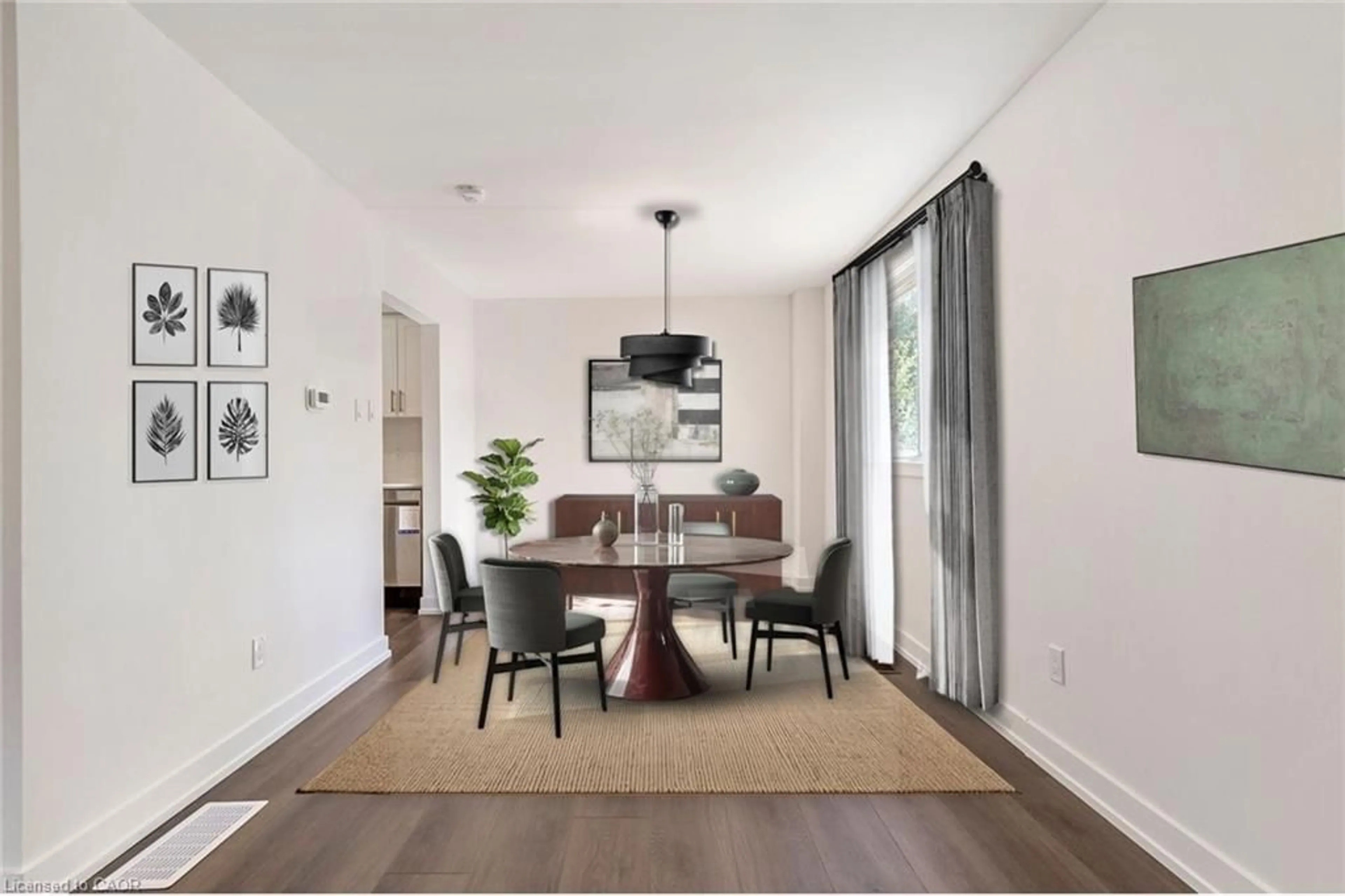 Dining room, wood/laminate floor for 72 & 74 Delawana Dr, Hamilton Ontario L8E 1G4