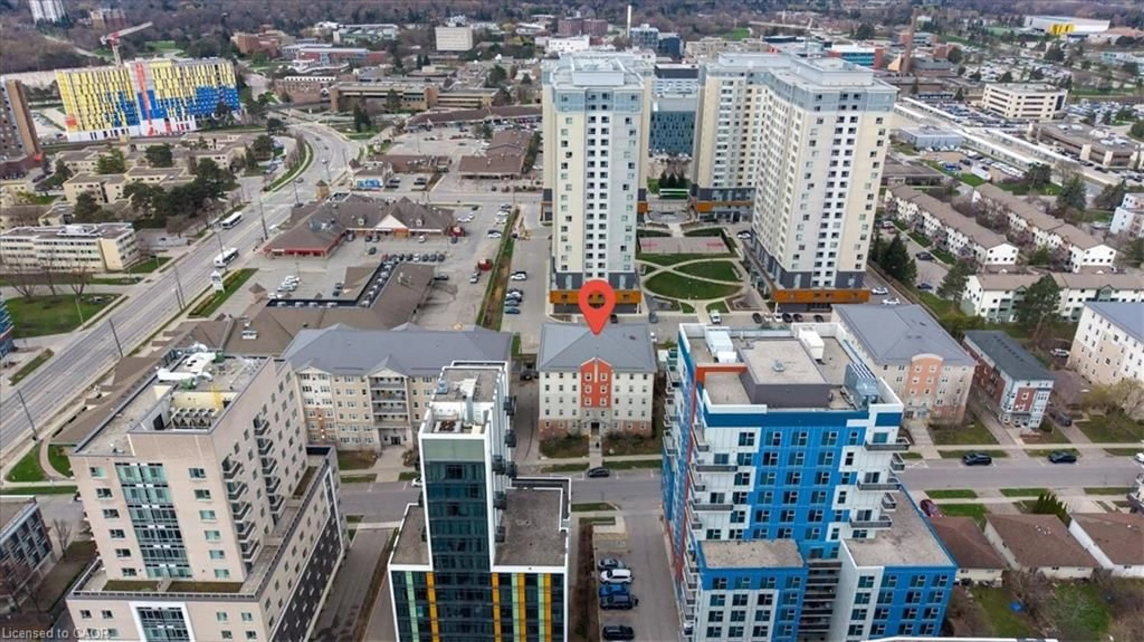 A pic from outside/outdoor area/front of a property/back of a property/a pic from drone, city buildings view from balcony for 253 Lester St #401, Waterloo Ontario N2L 3W6
